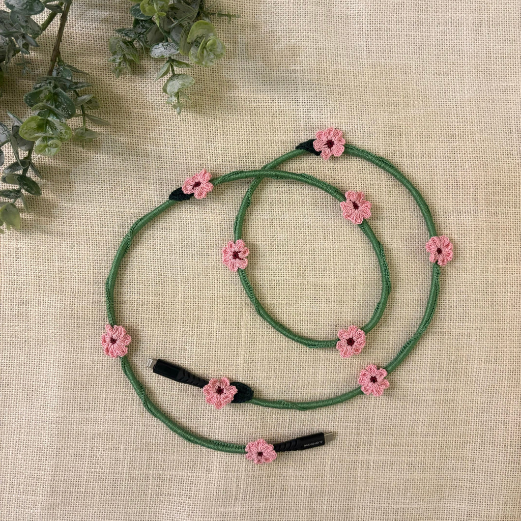 Pink Daisy Crochet Charging Cord C-Lightening Cable at Kamakhyaa by Ikriit'm. This item is Bloom by Ikriit'm, Crochet, Relaxed Fit, Under $50