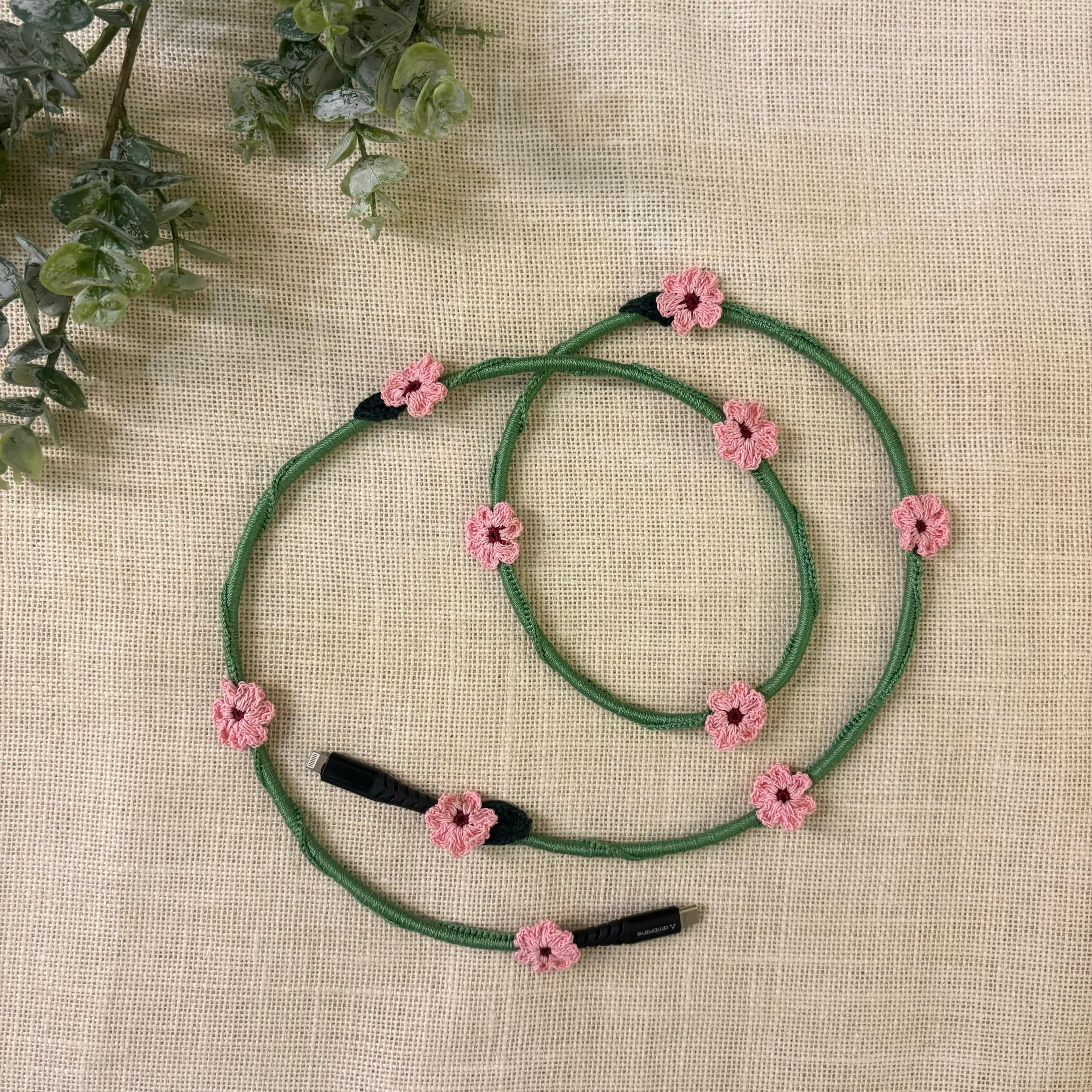 Pink Daisy Crochet Charging Cord C-Lightening Cable at Kamakhyaa by Ikriit'm. This item is Bloom by Ikriit'm, Crochet, Relaxed Fit, Under $50
