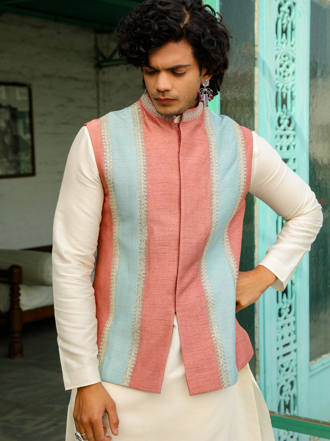 Pink Dori Embroidery Jacket at Kamakhyaa by RoohbyRidhimaa. This item is Aangan By RoohbyRidhimaa, Dori Embroidery, Festive Wear, Jackets, Men Jackets, Menswear By RoohbyRidhimaa, Pink, Regular Fit, Viscose Raw Silk