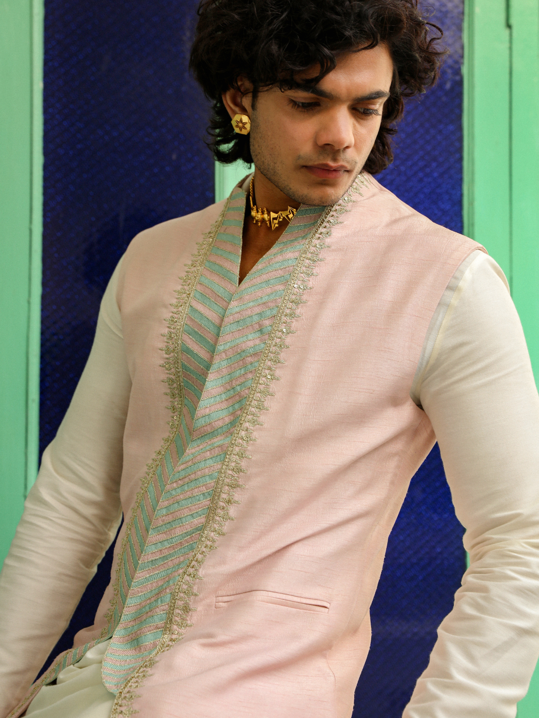 Pink Embroidered Silk Jacket at Kamakhyaa by RoohbyRidhimaa. This item is Aangan By RoohbyRidhimaa, Embroidered, Festive Wear, Jackets, Men Jackets, Menswear By RoohbyRidhimaa, Pink, Regular Fit, Viscose Raw Silk