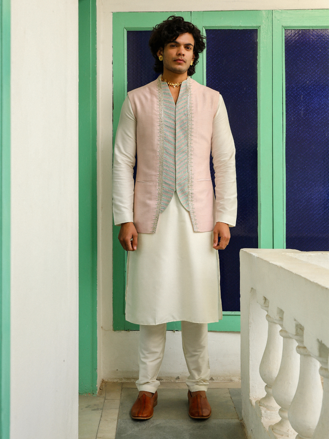 Pink Embroidered Silk Jacket at Kamakhyaa by RoohbyRidhimaa. This item is Aangan By RoohbyRidhimaa, Embroidered, Festive Wear, Jackets, Men Jackets, Menswear By RoohbyRidhimaa, Pink, Regular Fit, Viscose Raw Silk