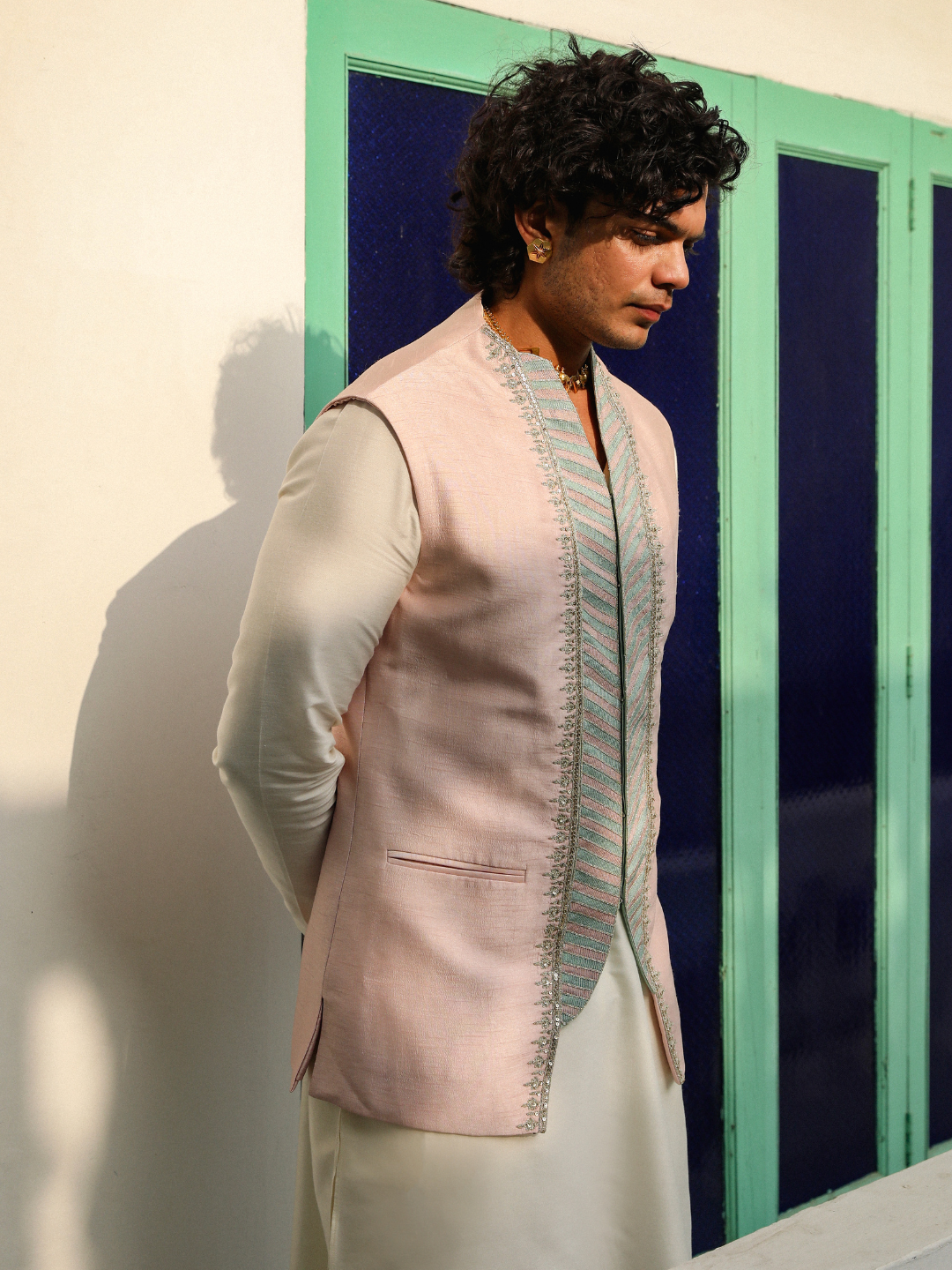 Pink Embroidered Silk Jacket at Kamakhyaa by RoohbyRidhimaa. This item is Aangan By RoohbyRidhimaa, Embroidered, Festive Wear, Jackets, Men Jackets, Menswear By RoohbyRidhimaa, Pink, Regular Fit, Viscose Raw Silk