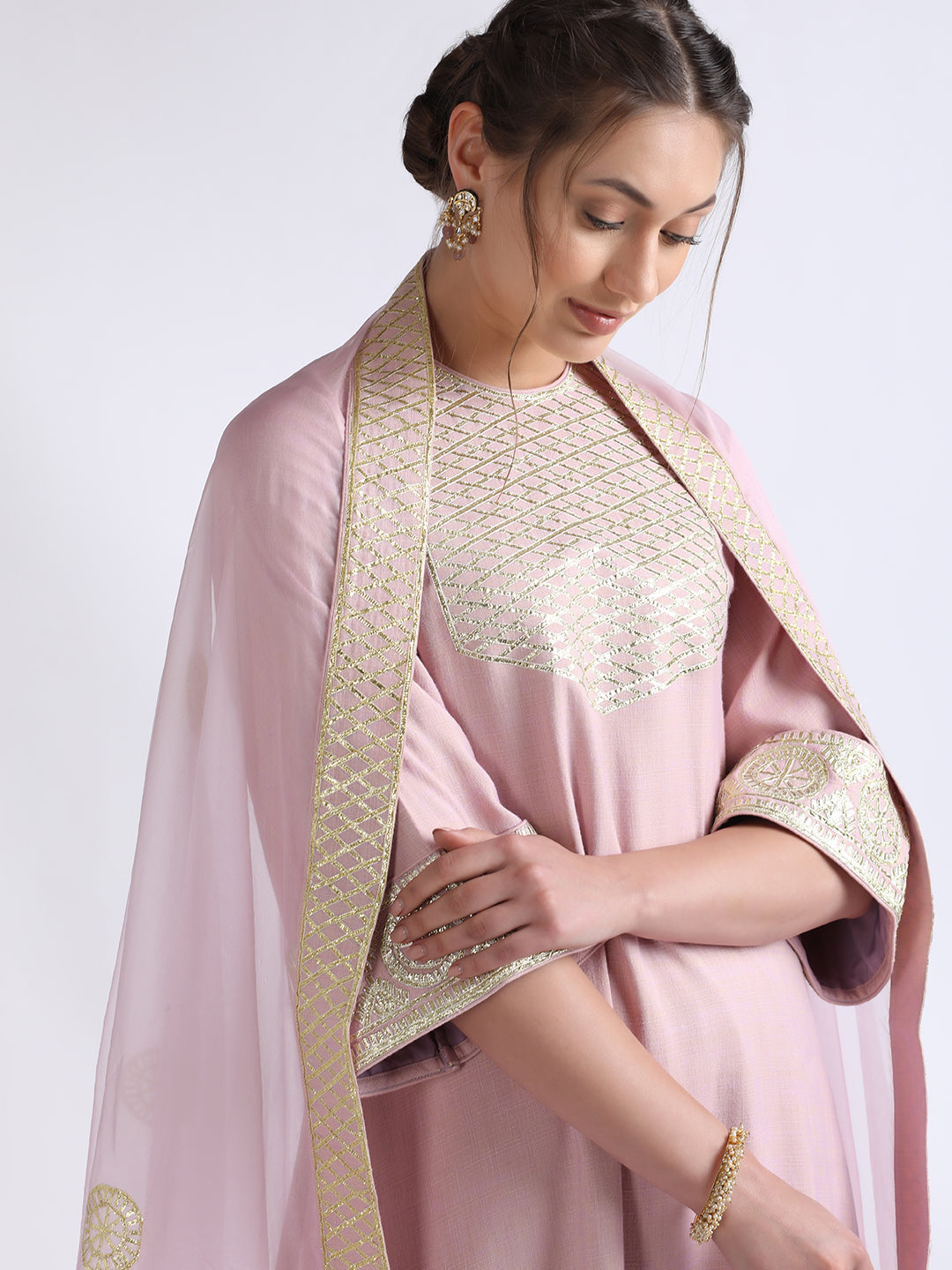 Pink Gotta Embroidered Kurta Salwar Set at Kamakhyaa by RoohbyRidhimaa. This item is Cotton, Cotton Voil, Festive Wear, Gotta Embroidery, Kurta Salwar Sets, Pink, Regular Fit, Silk Organza, Toxin free