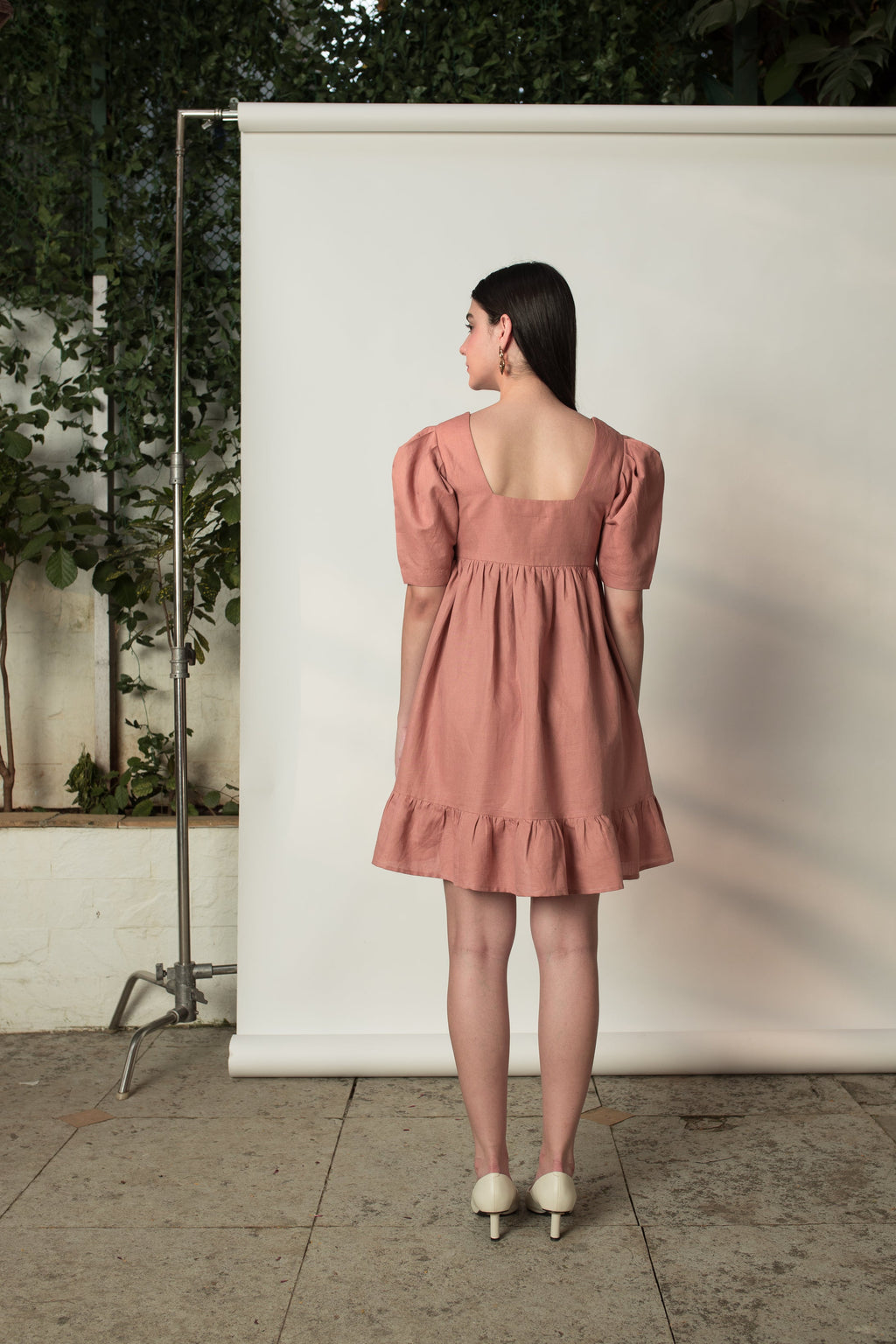 Pink Mini Dress with Pleats at kamakhyaa.com by Anushé Pirani. This item is Birthday Collection, Brunch Wear, Console Collection List, Cotton Hemp, Dresses, Mini Dresses, Nostalgic Whispers by Anushe Pirani, Outing Essentials, Pastels, Pink, Pleats, Review September 2025, Womenswear