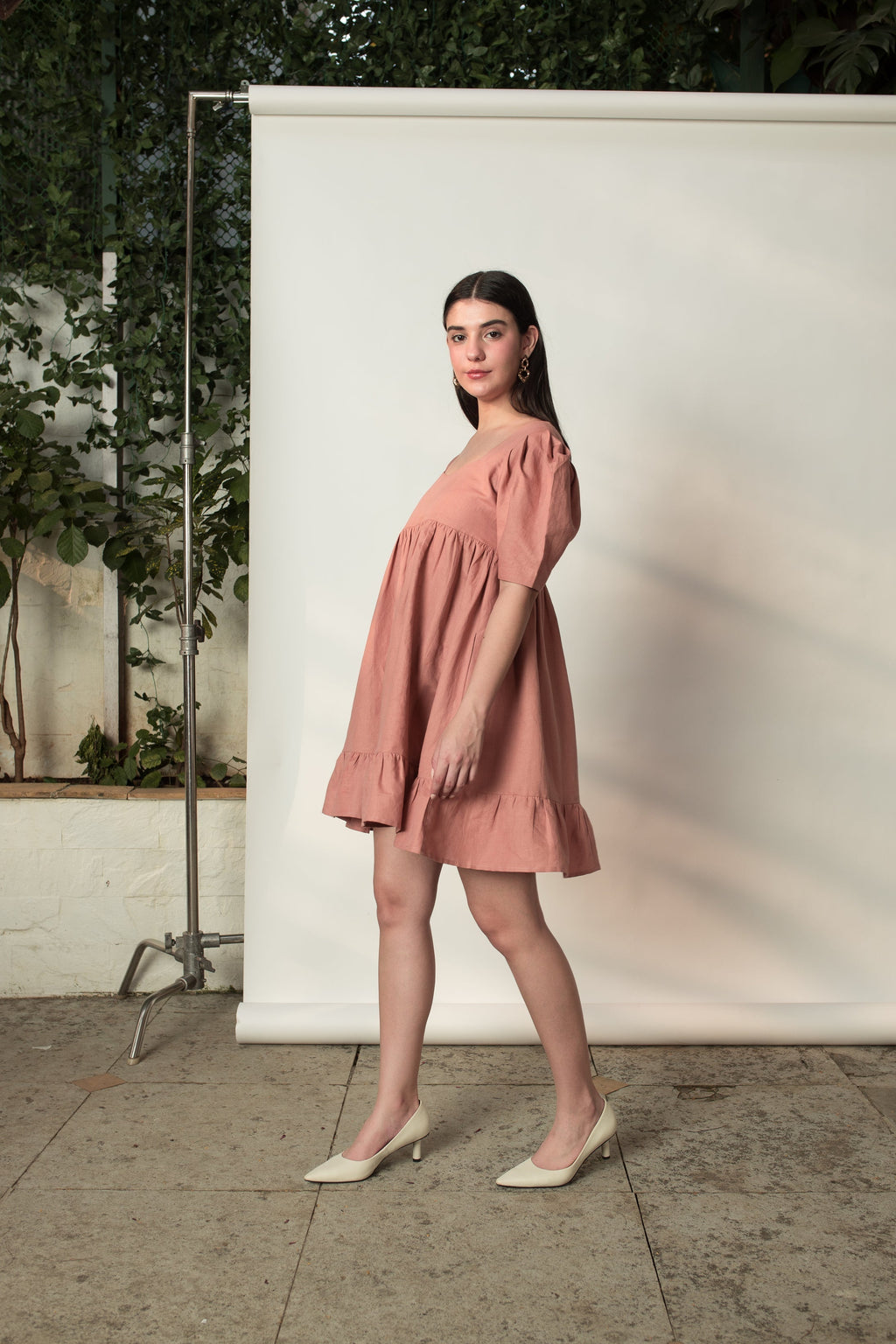 Pink Mini Dress with Pleats at kamakhyaa.com by Anushé Pirani. This item is Birthday Collection, Brunch Wear, Console Collection List, Cotton Hemp, Dresses, Mini Dresses, Nostalgic Whispers by Anushe Pirani, Outing Essentials, Pastels, Pink, Pleats, Review September 2025, Womenswear