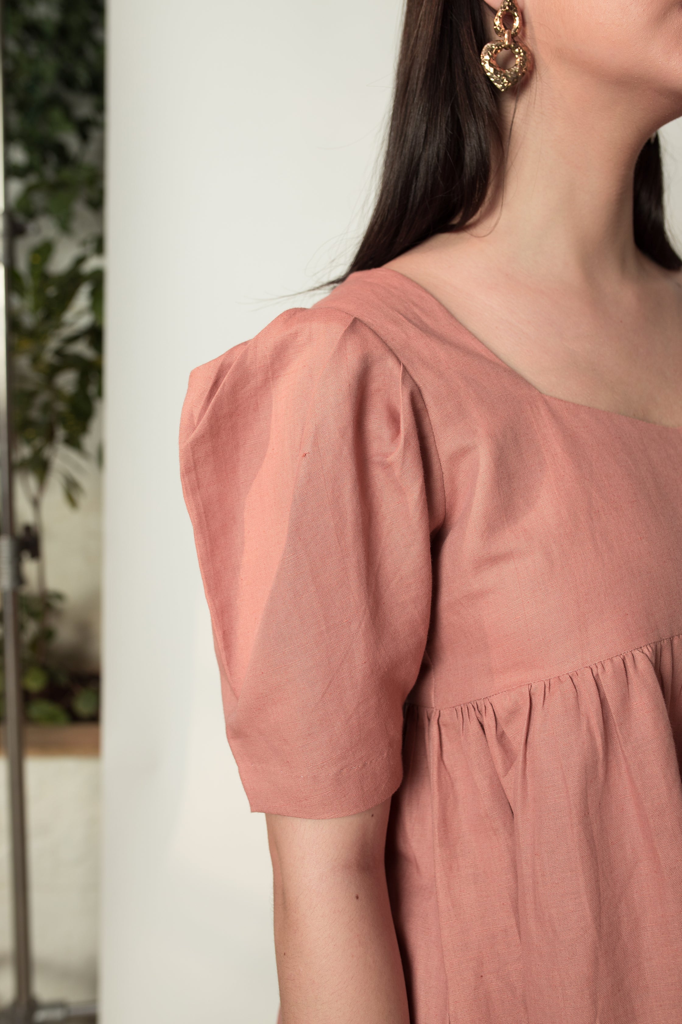 Pink Mini Dress with Pleats at kamakhyaa.com by Anushé Pirani. This item is Birthday Collection, Brunch Wear, Console Collection List, Cotton Hemp, Dresses, Mini Dresses, Nostalgic Whispers by Anushe Pirani, Outing Essentials, Pastels, Pink, Pleats, Review September 2025, Womenswear