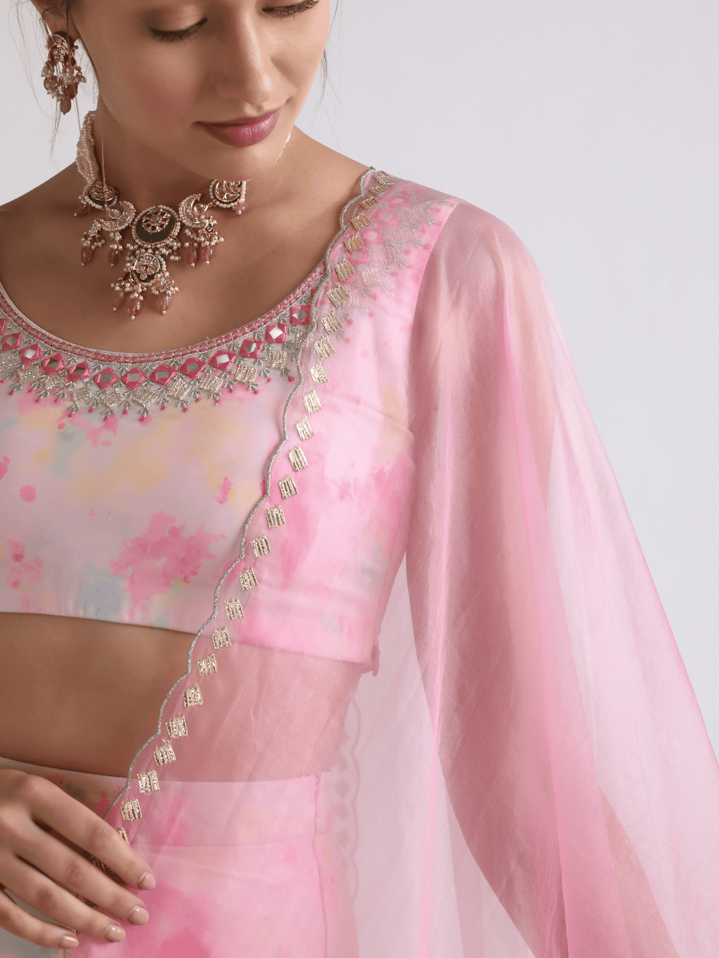 Pink Organza Embroidered Lehenga Set at Kamakhyaa by RoohbyRidhimaa. This item is Embroidered, Festive Wear, Free Size, Lehenga Sets, Organza, Pink, Toxin free, Zari Embroidered