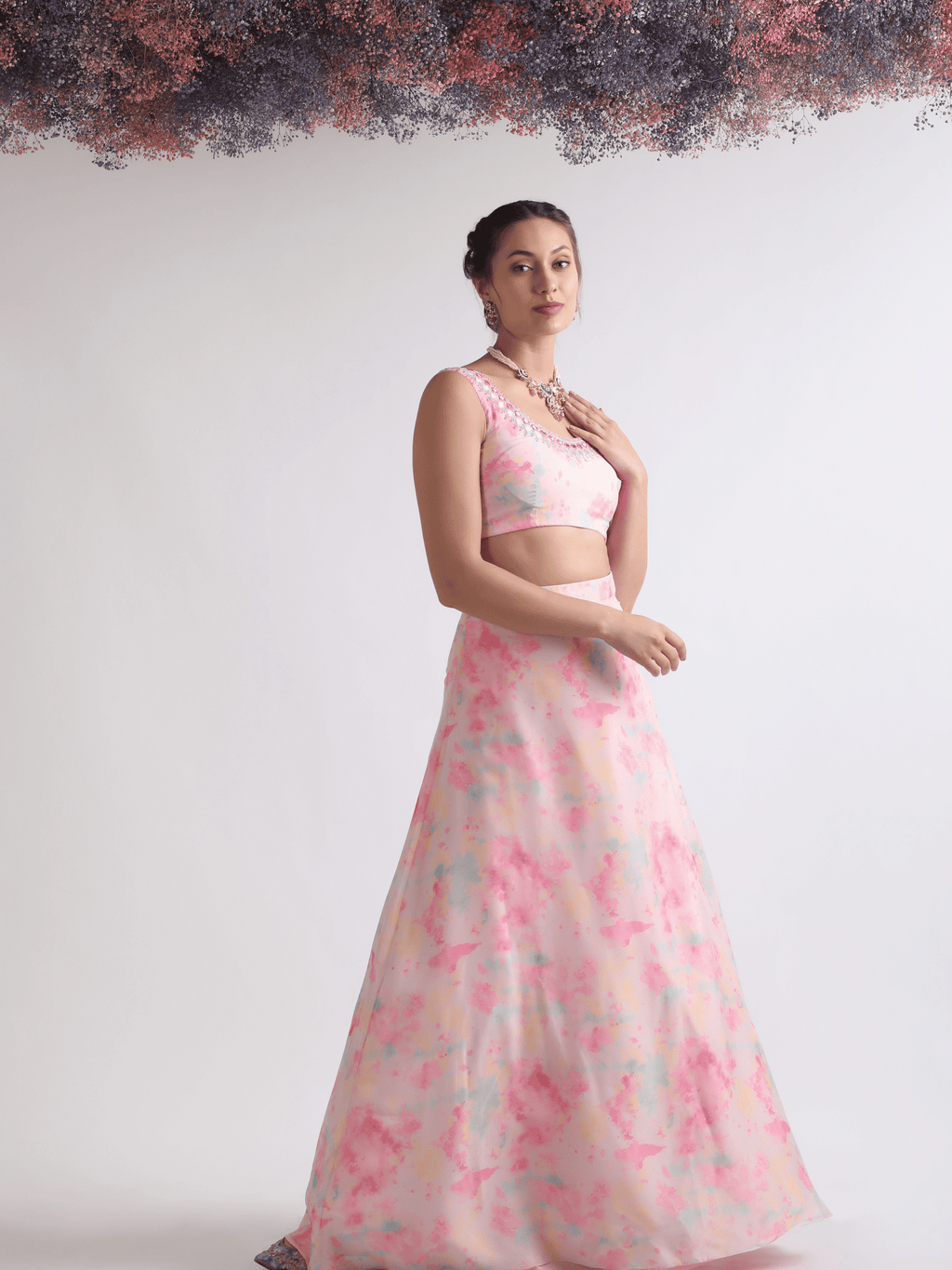 Pink Organza Embroidered Lehenga Set at Kamakhyaa by RoohbyRidhimaa. This item is Embroidered, Festive Wear, Free Size, Lehenga Sets, Organza, Pink, Toxin free, Zari Embroidered