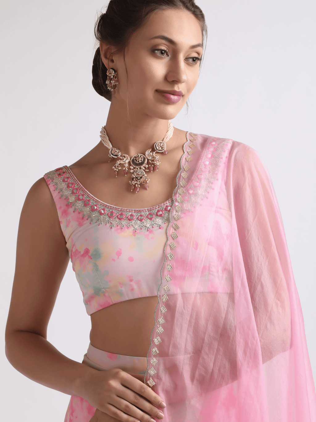 Pink Organza Embroidered Lehenga Set at Kamakhyaa by RoohbyRidhimaa. This item is Embroidered, Festive Wear, Free Size, Lehenga Sets, Organza, Pink, Toxin free, Zari Embroidered
