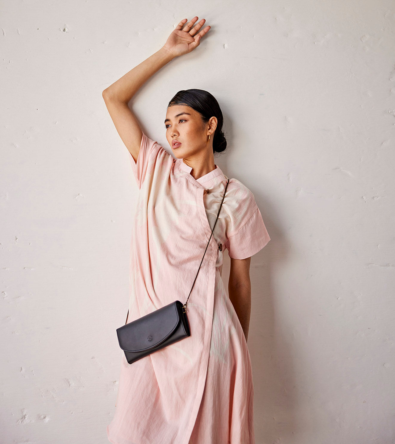 Pink Overlapped Panel Dress at Kamakhyaa by Khara Kapas. This item is An Indian Summer, Casual Wear, Dresses, Mulmul cotton, Organic, Pink, Prints, Relaxed Fit, Womenswear