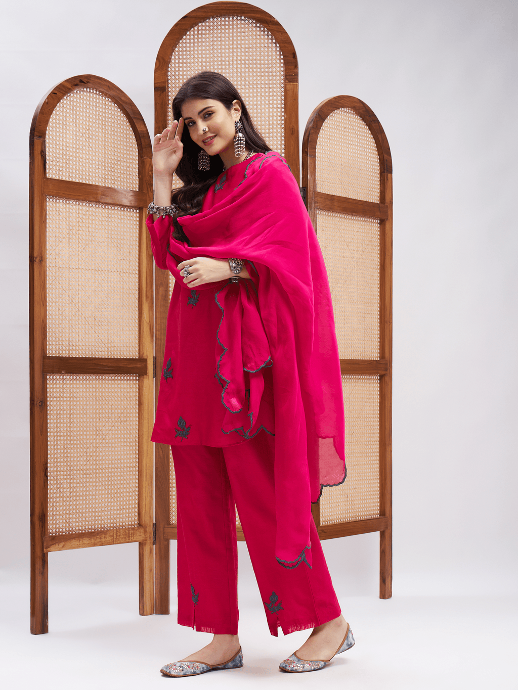 Pink Resham Embroidered Festive Wear Kurta Set with Dupatta at Kamakhyaa by RoohbyRidhimaa. This item is Chanderi Silk, Dupattas, Embroidered, Festive Wear, Kurta Set with Dupattas, Kurta Sets, Pink, Relaxed Fit, Resham, Resham Embroidered, Silk Chanderi, Toxin free