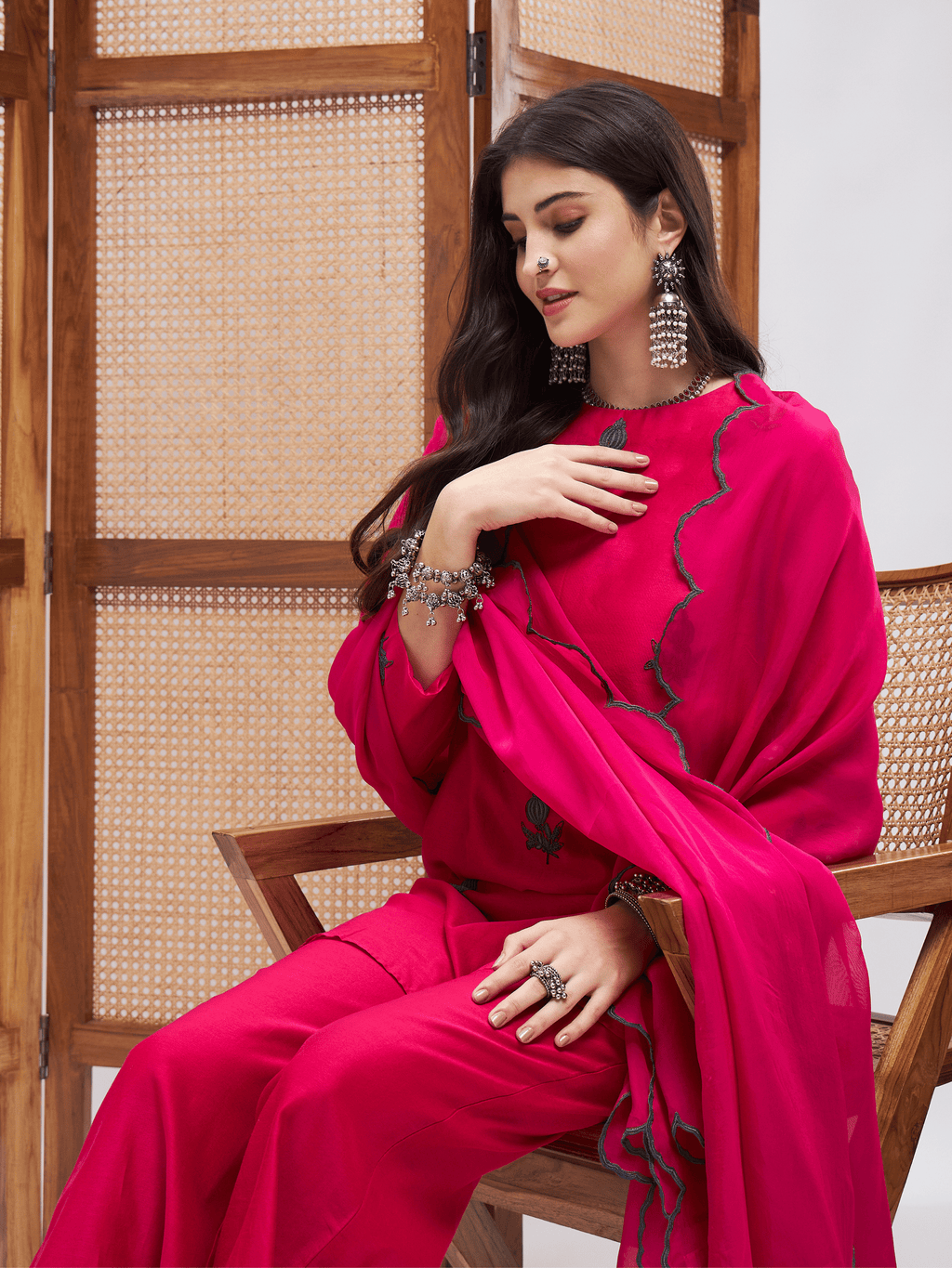 Pink Resham Embroidered Festive Wear Kurta Set with Dupatta at Kamakhyaa by RoohbyRidhimaa. This item is Chanderi Silk, Dupattas, Embroidered, Festive Wear, Kurta Set with Dupattas, Kurta Sets, Pink, Relaxed Fit, Resham, Resham Embroidered, Silk Chanderi, Toxin free