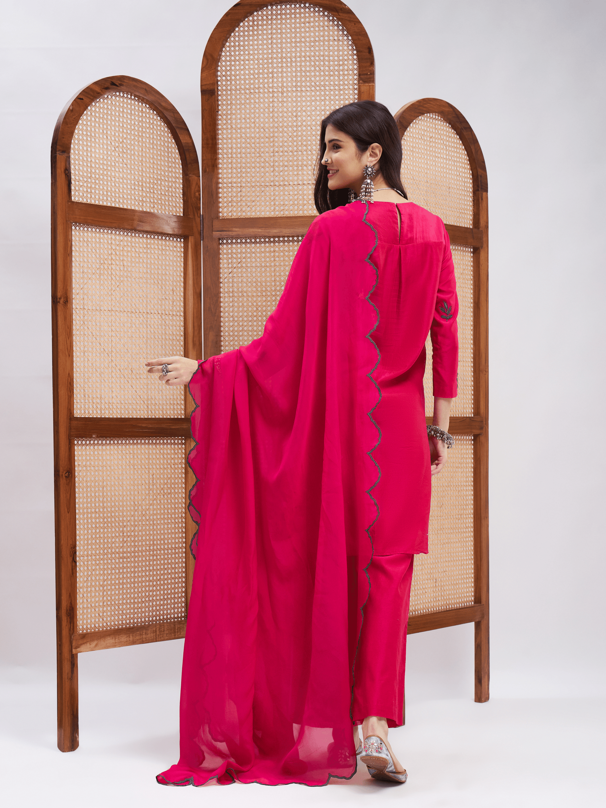 Pink Resham Embroidered Festive Wear Kurta Set with Dupatta at Kamakhyaa by RoohbyRidhimaa. This item is Chanderi Silk, Dupattas, Embroidered, Festive Wear, Kurta Set with Dupattas, Kurta Sets, Pink, Relaxed Fit, Resham, Resham Embroidered, Silk Chanderi, Toxin free