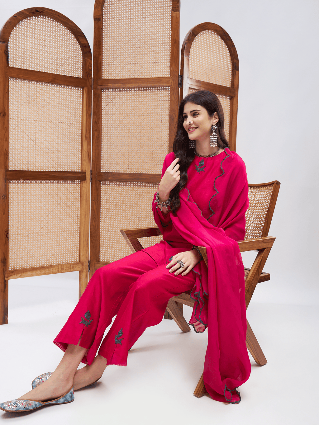 Pink Resham Embroidered Festive Wear Kurta Set with Dupatta at Kamakhyaa by RoohbyRidhimaa. This item is Chanderi Silk, Dupattas, Embroidered, Festive Wear, Kurta Set with Dupattas, Kurta Sets, Pink, Relaxed Fit, Resham, Resham Embroidered, Silk Chanderi, Toxin free