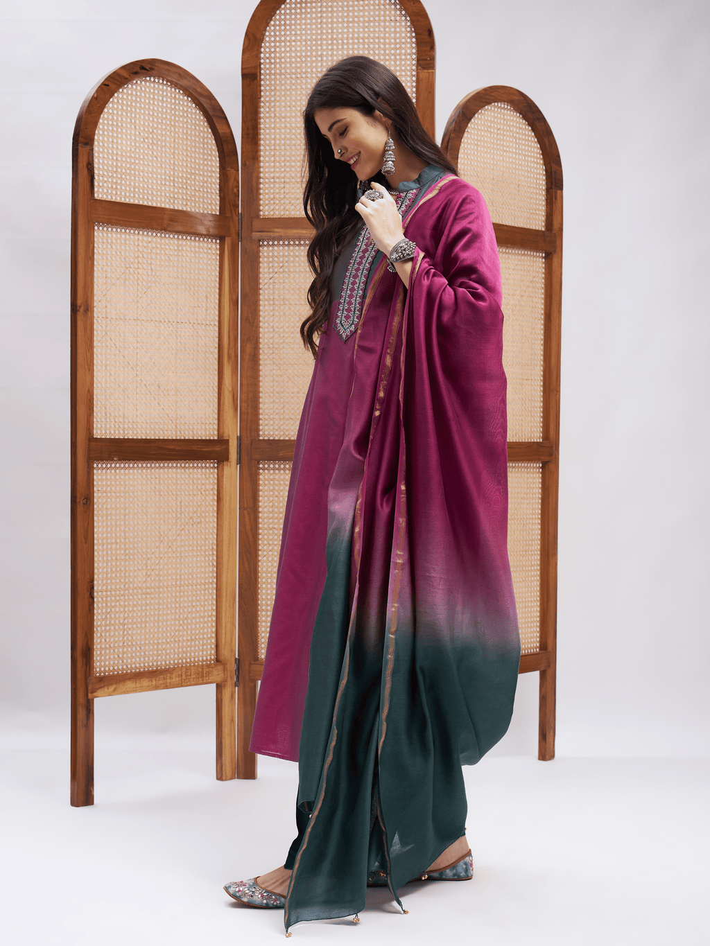 Pink Resham Embroidered Kurta Set with Dupatta at Kamakhyaa by RoohbyRidhimaa. This item is Chanderi Silk, Dupattas, Festive Wear, Kurta Set with Dupattas, Pink, Relaxed Fit, Resham Embroidered, Silk Chanderi, Toxin free