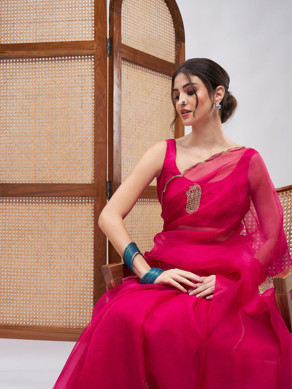 Pink Resham Embroidered Silk Saree Set at Kamakhyaa by RoohbyRidhimaa. This item is Embroidered, Festive Wear, Free Size, Pink, Resham Embroidered, Saree Sets, Toxin free