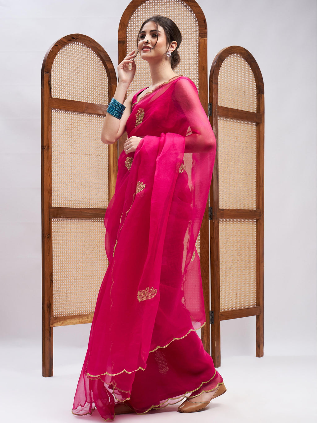 Pink Resham Embroidered Silk Saree Set at Kamakhyaa by RoohbyRidhimaa. This item is Embroidered, Festive Wear, Free Size, Pink, Resham Embroidered, Saree Sets, Toxin free
