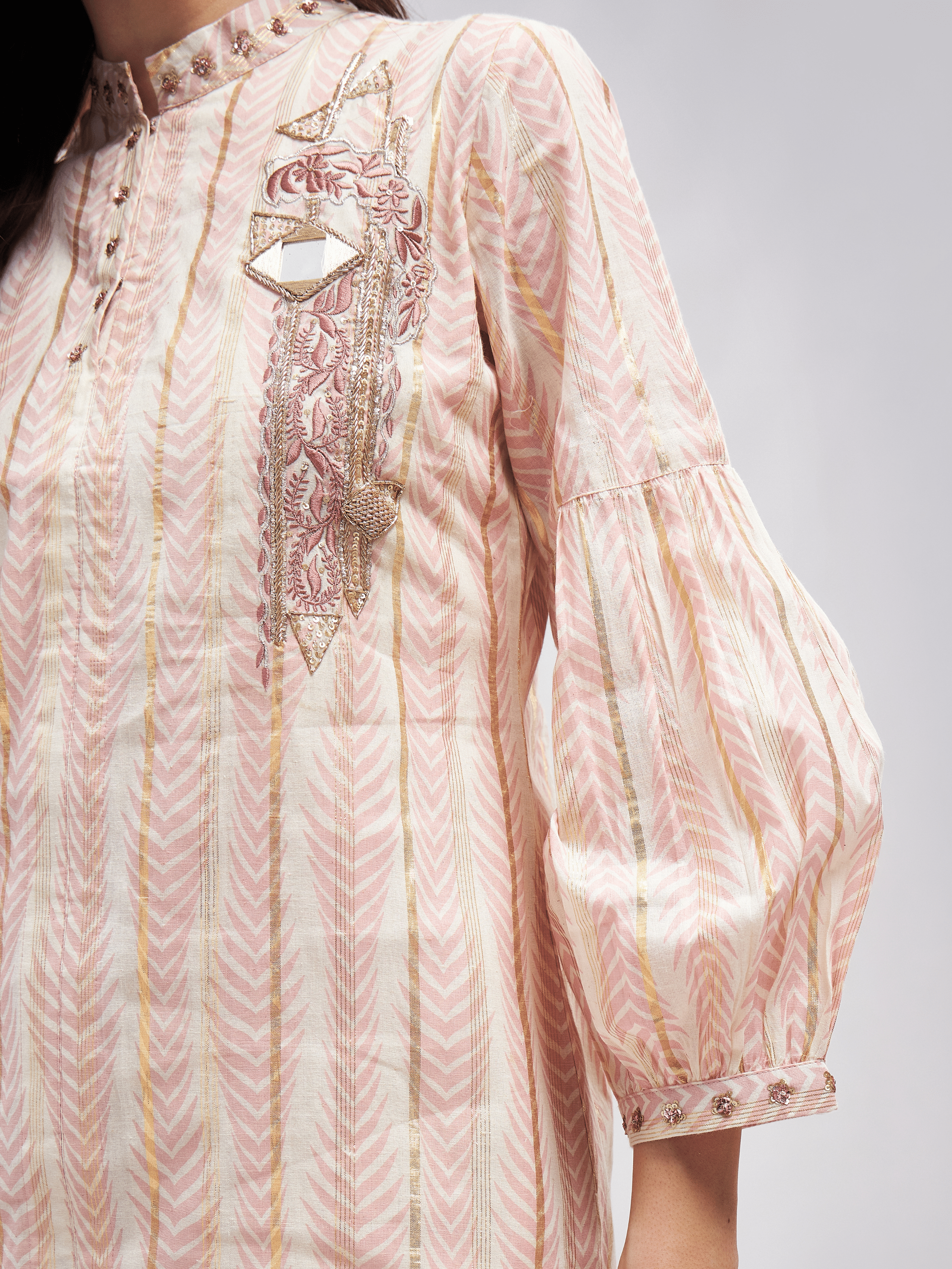 Pink Resham and Mirror Work Kurta Set at Kamakhyaa by RoohbyRidhimaa. This item is Cotton, Kurta Sets, Mirror Work, Office Wear, Pink, Regular Fit, Resham, Resham Embroidered, Toxin free