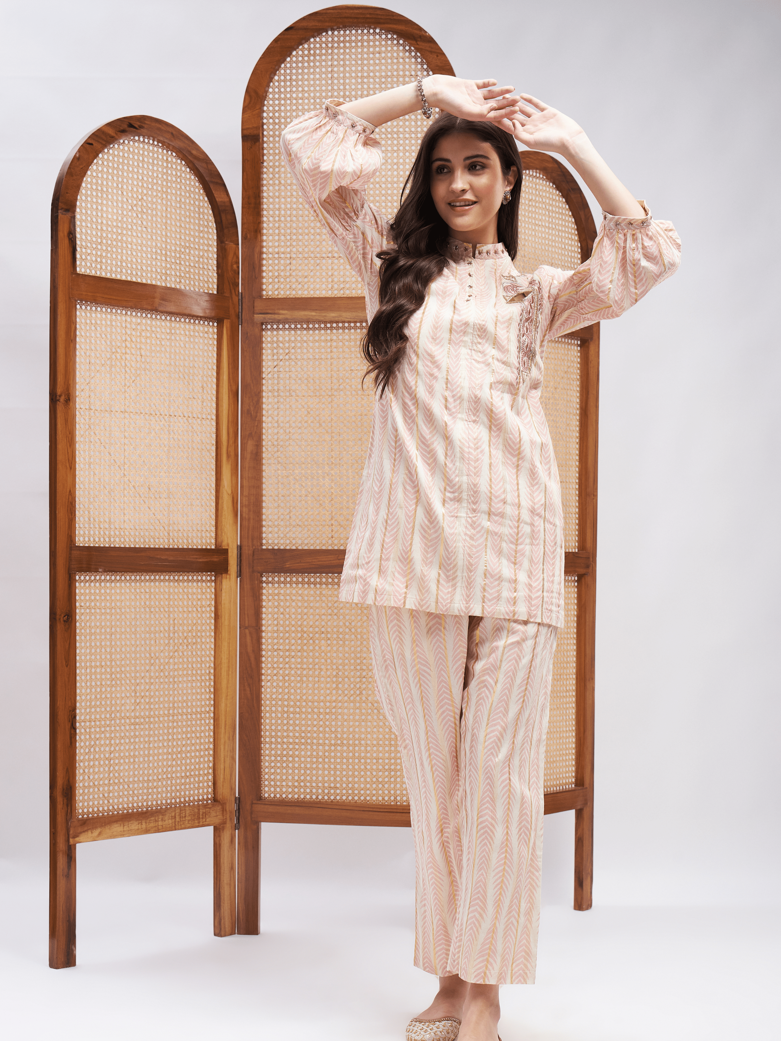 Pink Resham and Mirror Work Kurta Set at Kamakhyaa by RoohbyRidhimaa. This item is Cotton, Kurta Sets, Mirror Work, Office Wear, Pink, Regular Fit, Resham, Resham Embroidered, Toxin free