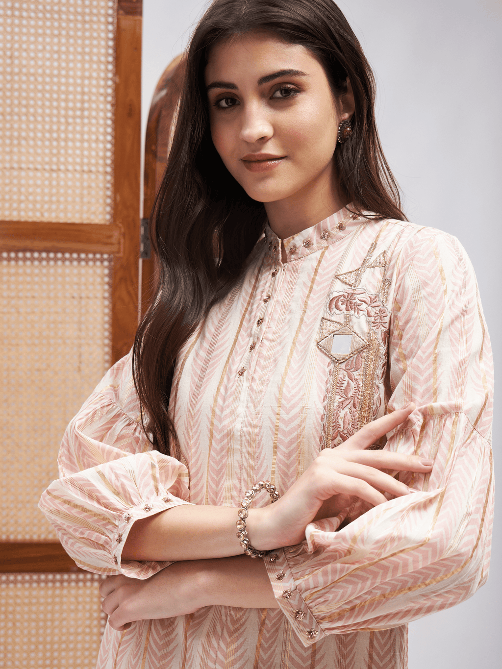 Pink Resham and Mirror Work Kurta Set at Kamakhyaa by RoohbyRidhimaa. This item is Cotton, Kurta Sets, Mirror Work, Office Wear, Pink, Regular Fit, Resham, Resham Embroidered, Toxin free