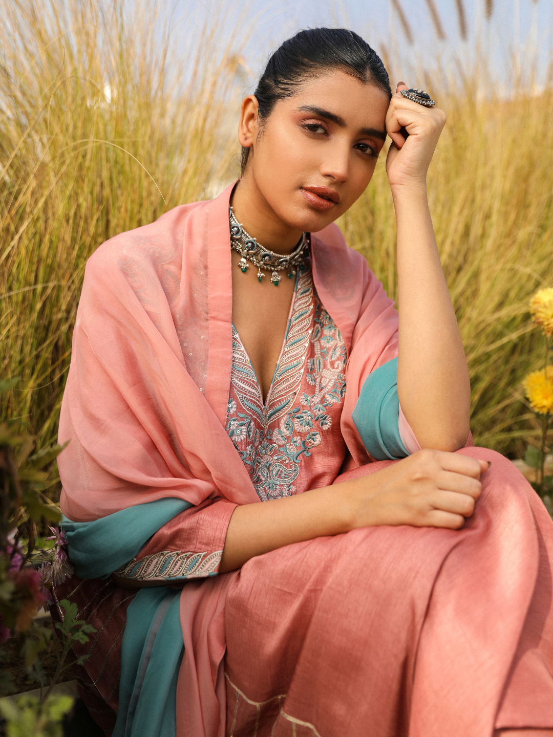Pink Resham and Sequins Kurta Set with Dupatta at Kamakhyaa by RoohbyRidhimaa. This item is Dupattas, Embroidered, Festive Wear, Kurta Set with Dupattas, Kurta Sets, Organza, Pink, Relaxed Fit, Resham, Resham Embroidered, Sequins, Toxin free, Viscose Raw Silk