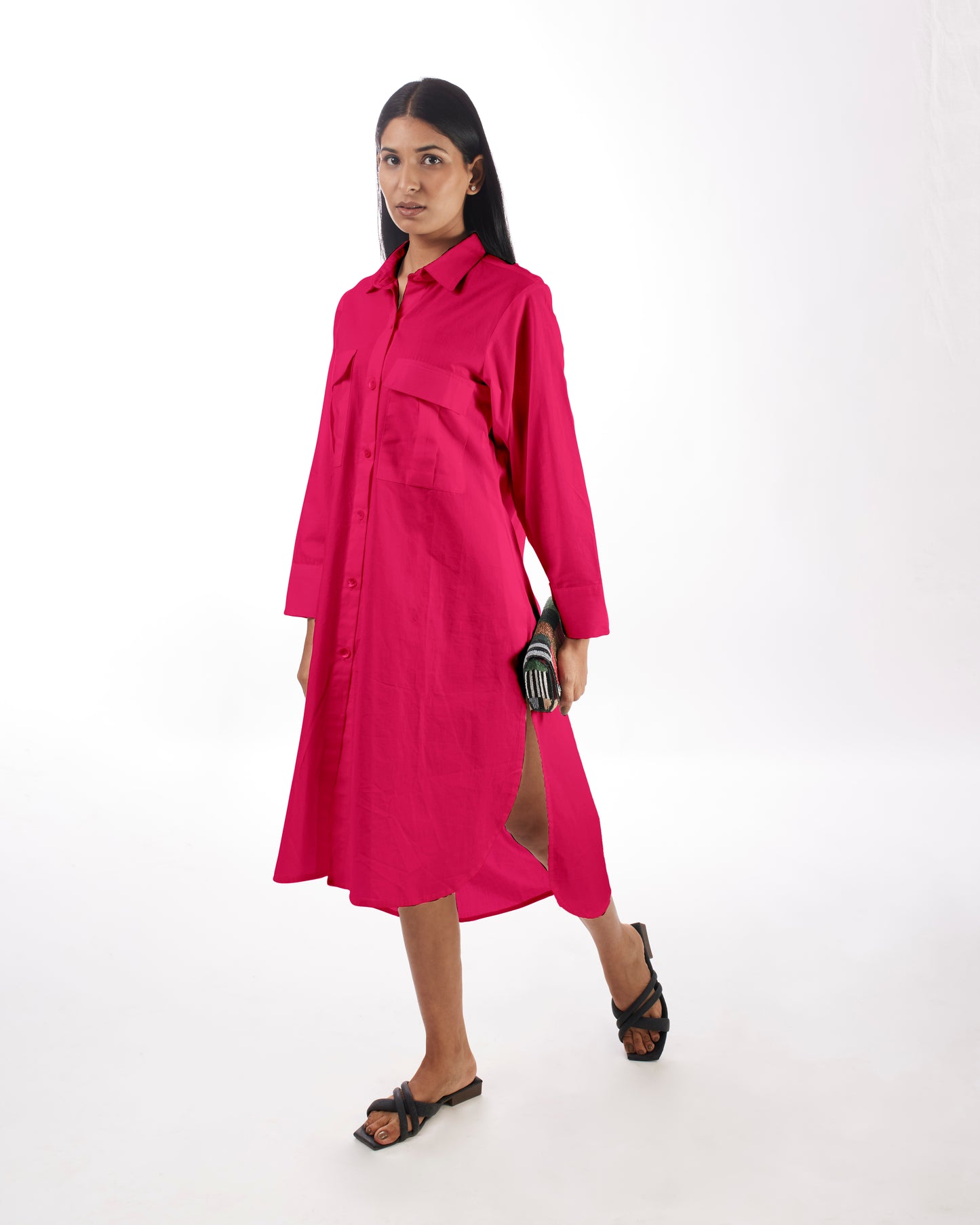 Pink Shirt Dress High-Low at Kamakhyaa by Kamakhyaa. This item is 100% pure cotton, Casual Wear, KKYSS, Natural, Pink, Relaxed Fit, Shirt Dresses, Solids, Summer Sutra, Womenswear