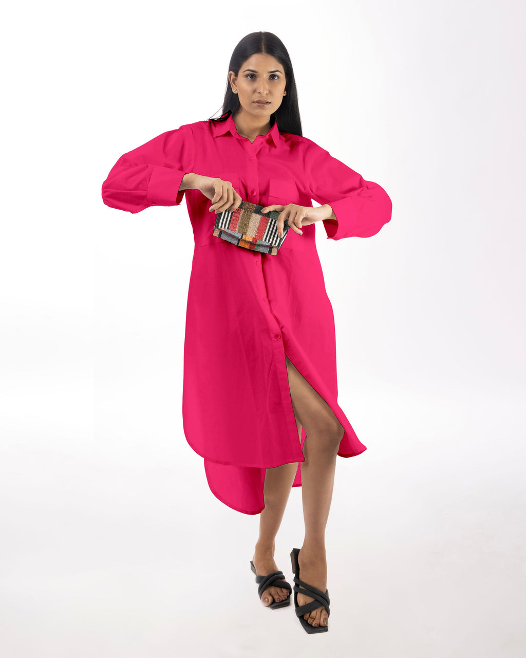 Pink Shirt Dress High-Low at Kamakhyaa by Kamakhyaa. This item is 100% pure cotton, Casual Wear, KKYSS, Natural, Pink, Relaxed Fit, Shirt Dresses, Solids, Summer Sutra, Womenswear