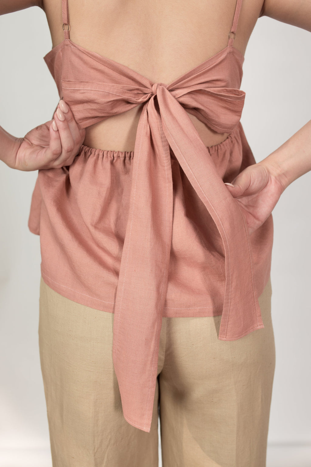 Pink Sleeveless Back Bow Top at kamakhyaa.com by Anushé Pirani. This item is Birthday Collection, Brunch Wear, Cotton Hemp, Nostalgic Whispers by Anushe Pirani, Pink, Regular Fit, Review September 2025, Sleeveless, Sleeveless Tops, Tops, Womenswear
