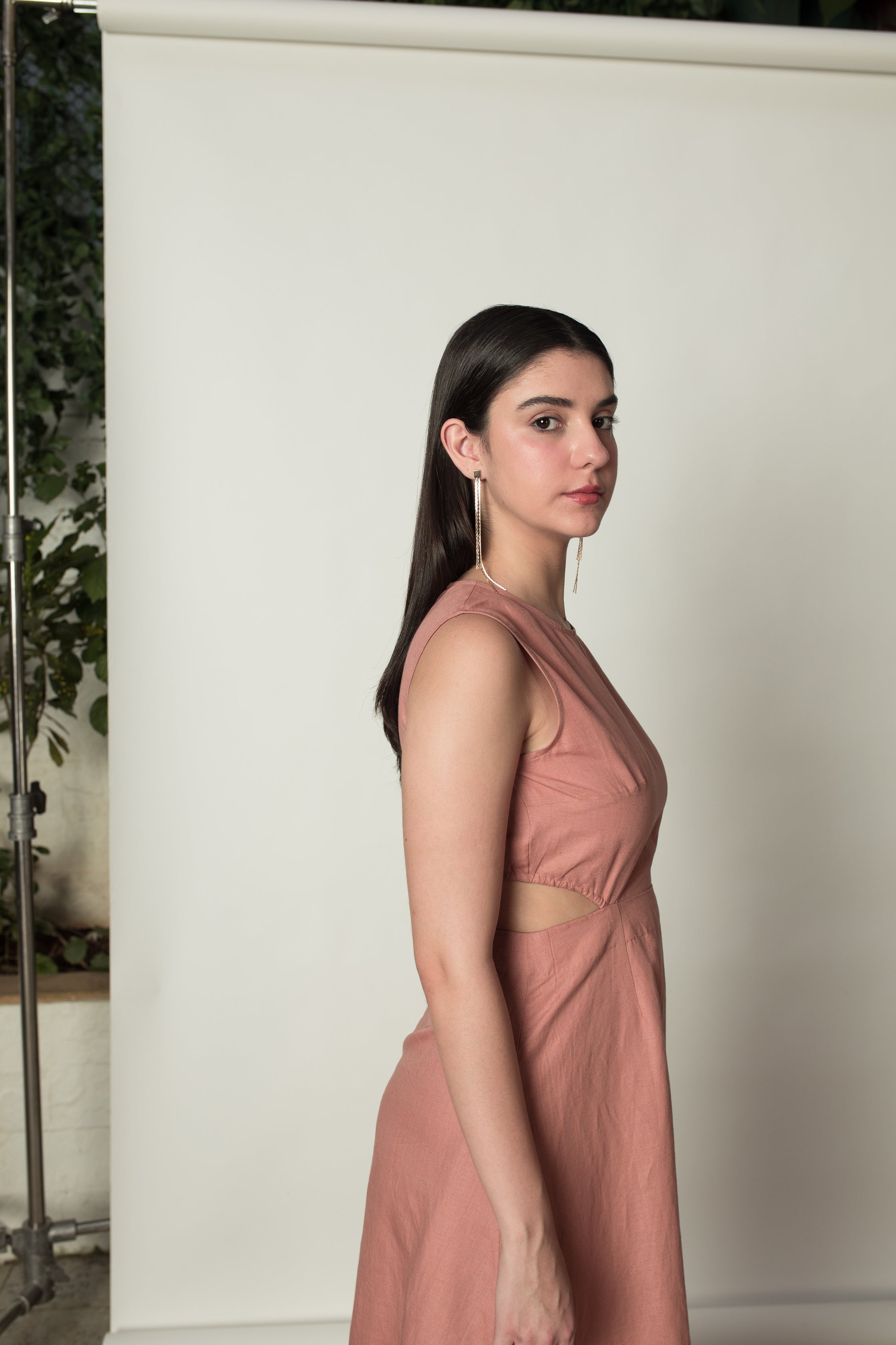 Pink Sleeveless Dress with Cut-Outs at kamakhyaa.com by Anushé Pirani. This item is Birthday Collection, Cotton Hemp, Cut Out Dresses, Dresses, Maxi Dresses, Nostalgic Whispers by Anushe Pirani, Office Formals, Office Party, Pastels, Pink, Review September 2025, Sleeveless, Sleeveless Dresses, Womenswear