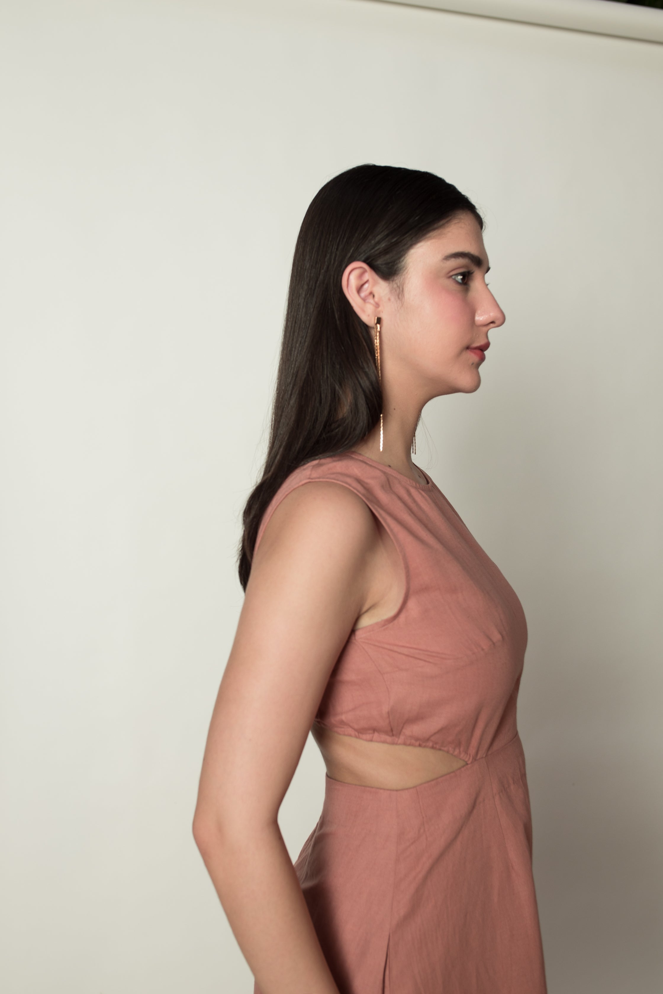 Pink Sleeveless Dress with Cut-Outs at kamakhyaa.com by Anushé Pirani. This item is Birthday Collection, Cotton Hemp, Cut Out Dresses, Dresses, Maxi Dresses, Nostalgic Whispers by Anushe Pirani, Office Formals, Office Party, Pastels, Pink, Review September 2025, Sleeveless, Sleeveless Dresses, Womenswear