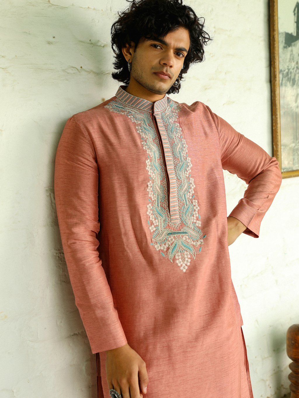 Pink Viscose Silk Kurta Set at Kamakhyaa by RoohbyRidhimaa. This item is Aangan By RoohbyRidhimaa, Ambani, Chinese Collar, Eid Special, Festive Wear, Mehendi Function, Men Kurta Pant Sets, Menswear, Menswear By RoohbyRidhimaa, missing, Pants, Pink, Regular Fit, Solids, Viscose, Viscose Raw Silk, Wedding Wear