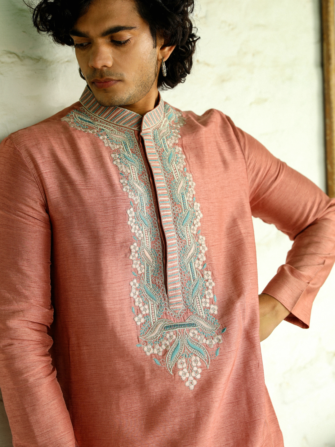 Pink Viscose Silk Kurta Set at Kamakhyaa by RoohbyRidhimaa. This item is Aangan By RoohbyRidhimaa, Festive Wear, Kurta Pant Sets, Men Kurta Pant Sets, Menswear By RoohbyRidhimaa, Pink, Regular Fit, Solids, Viscose Raw Silk