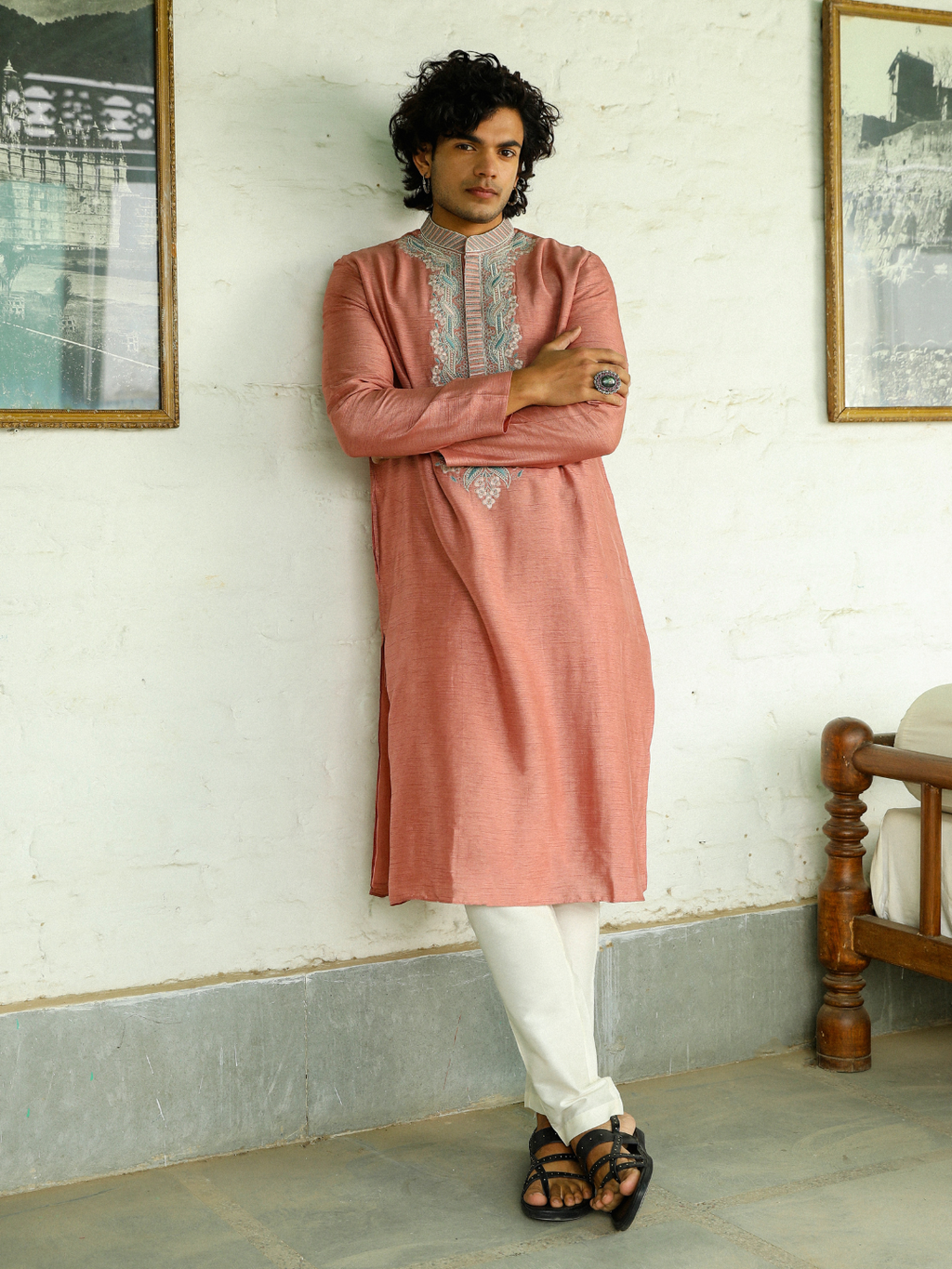 Pink Viscose Silk Kurta Set at Kamakhyaa by RoohbyRidhimaa. This item is Aangan By RoohbyRidhimaa, Ambani, Chinese Collar, Eid Special, Festive Wear, Mehendi Function, Men Kurta Pant Sets, Menswear, Menswear By RoohbyRidhimaa, missing, Pants, Pink, Regular Fit, Solids, Viscose, Viscose Raw Silk, Wedding Wear
