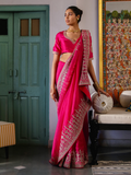 Pink Zari Embroidered Organza Saree Set at Kamakhyaa by RoohbyRidhimaa. This item is Embroidered, Festive Wear, Free Size, Pink, Saree Sets, Toxin free, Zari Embroidered