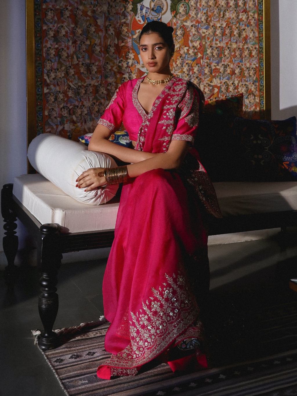 Pink Zari Embroidered Organza Saree Set at Kamakhyaa by RoohbyRidhimaa. This item is Embroidered, Festive Wear, Free Size, Pink, Saree Sets, Toxin free, Zari Embroidered