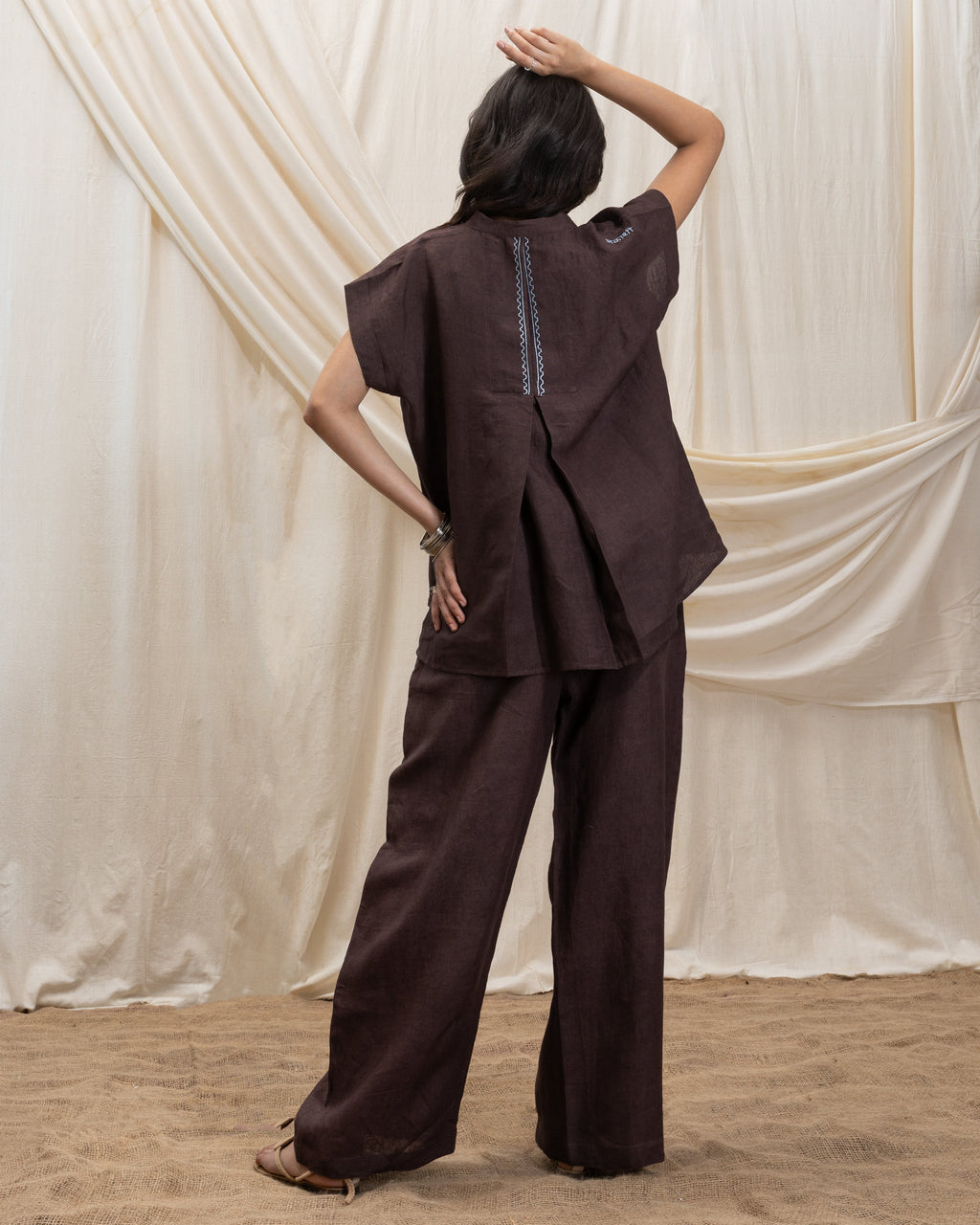Pleated baggy pants at Kamakhyaa by Akashi Clothing. This item is 100% Linen, Regular Fit, Solid Selfmade, Solids, The Stamp Edit By Akashi Clothing, Under $150