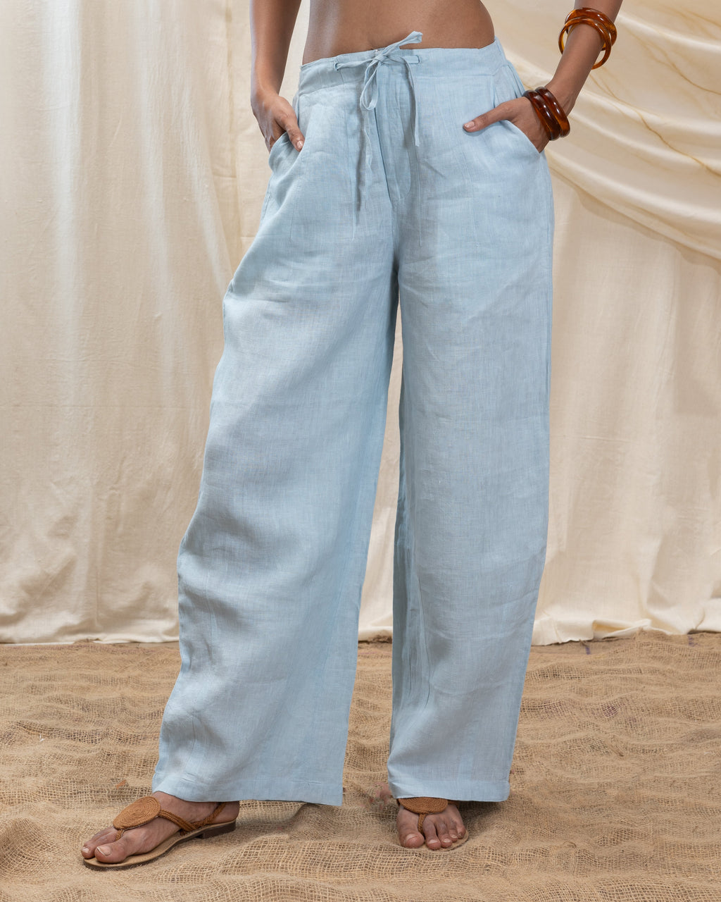 Pleated baggy pants at Kamakhyaa by Akashi Clothing. This item is 100% Linen, Regular Fit, Solid Selfmade, Solids, The Stamp Edit By Akashi Clothing, Under $150