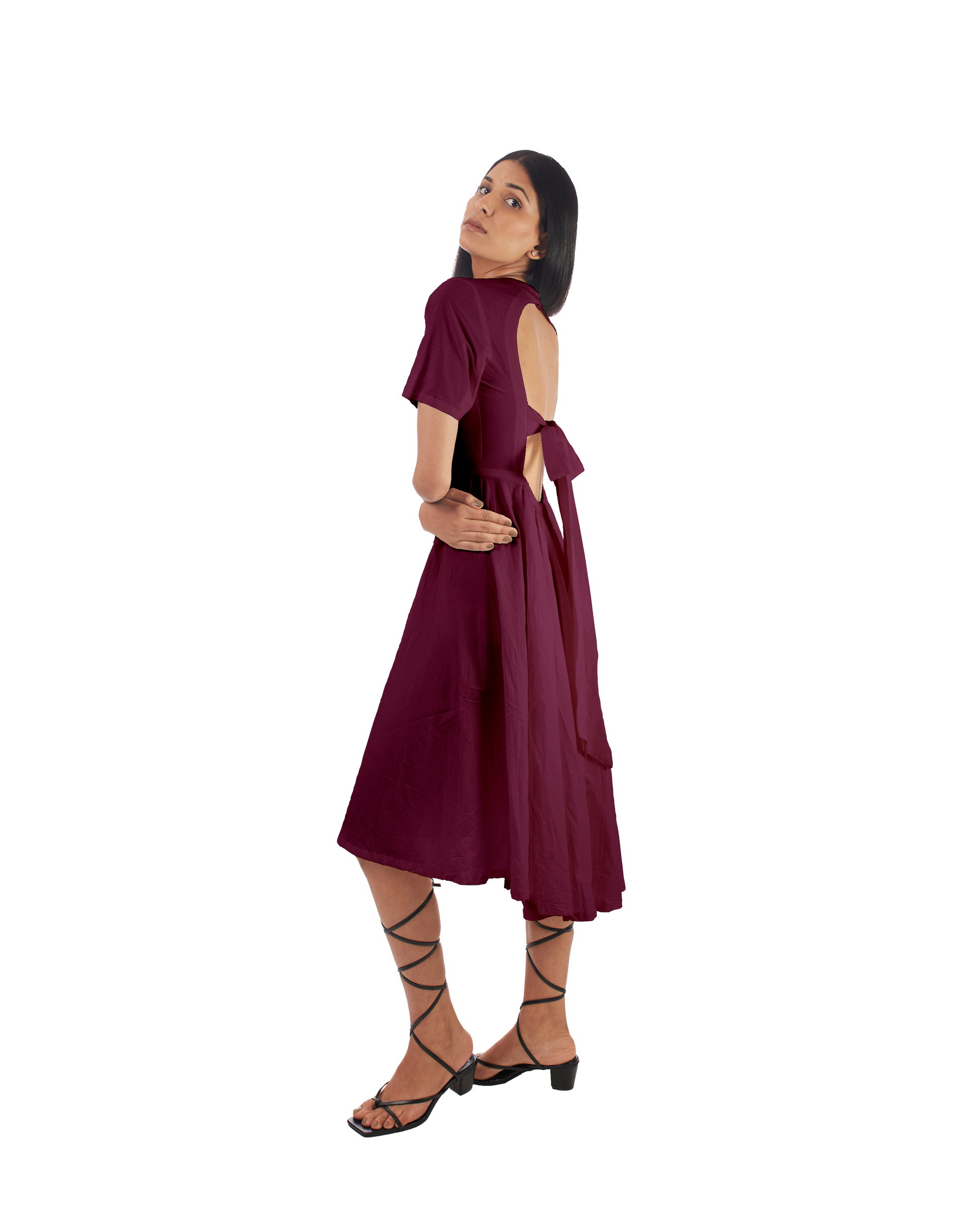Plum Backless Midi Dress at Kamakhyaa by Kamakhyaa. This item is 100% pure cotton, Casual Wear, Evening Wear, FB ADS JUNE, Fitted At Waist, KKYSS, Midi Dresses, Natural, Purple, Relaxed Fit, Solids, Summer Sutra, Womenswear