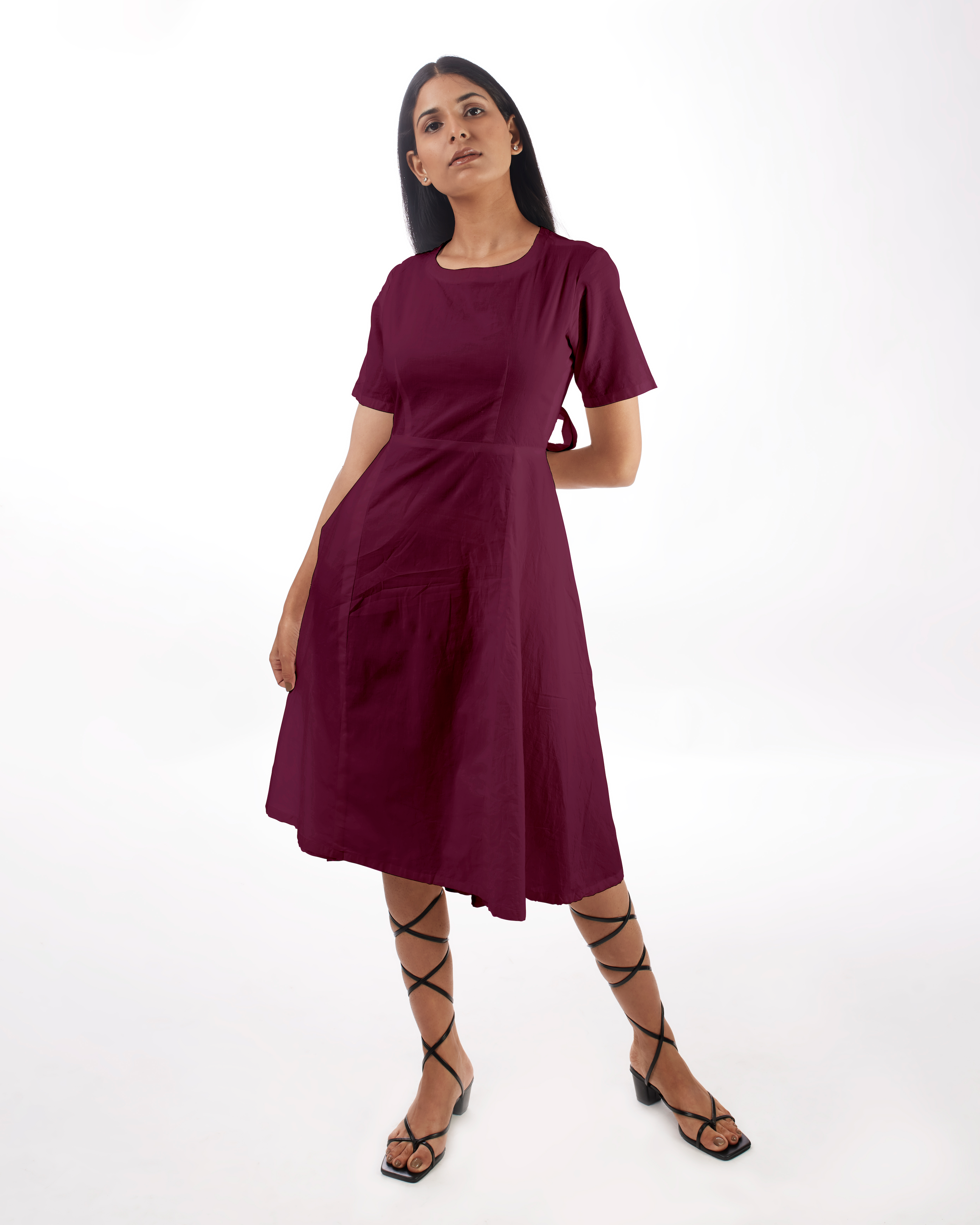 Plum Backless Midi Dress at Kamakhyaa by Kamakhyaa. This item is 100% pure cotton, Casual Wear, Evening Wear, FB ADS JUNE, Fitted At Waist, KKYSS, Midi Dresses, Natural, Purple, Relaxed Fit, Solids, Summer Sutra, Womenswear