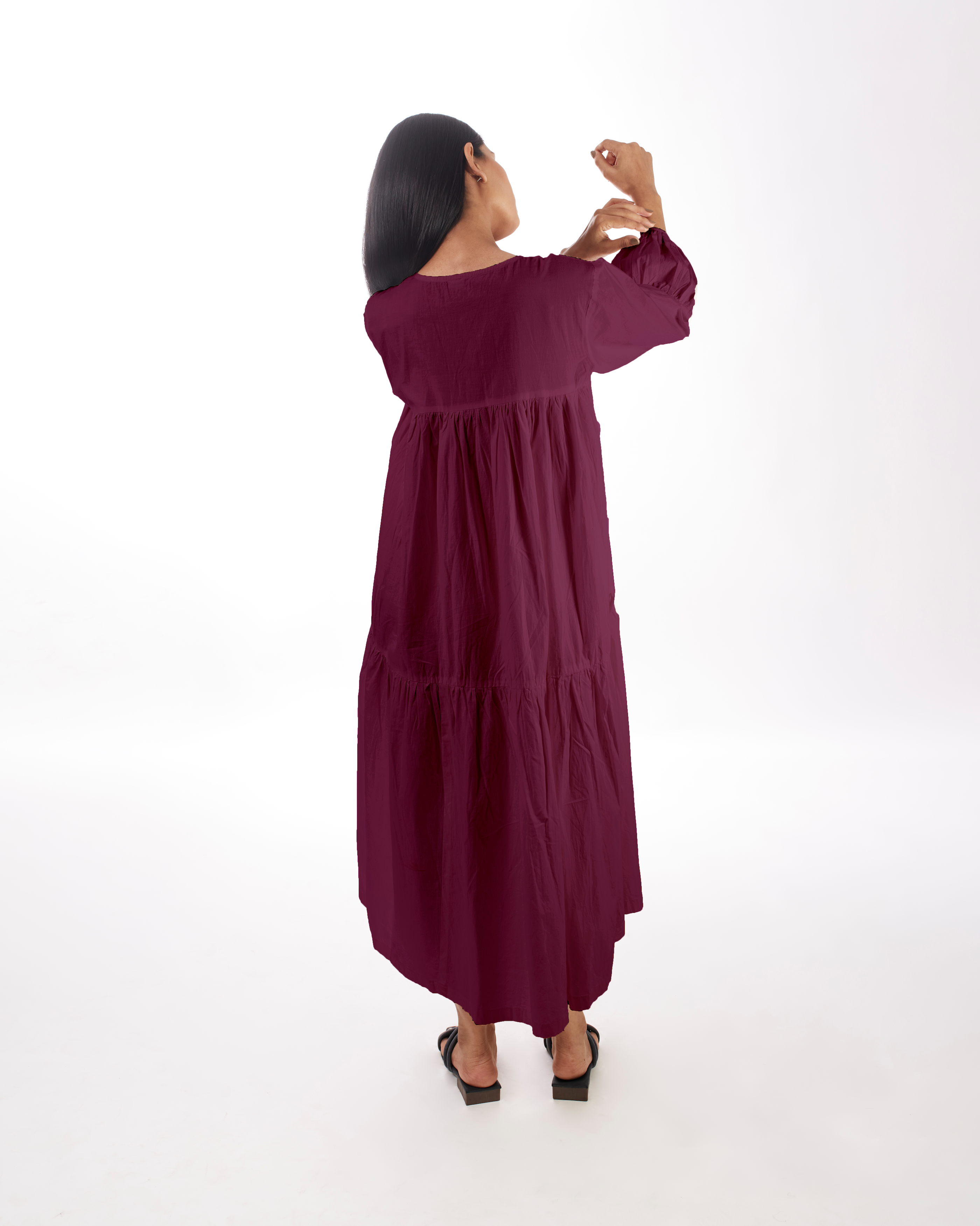 Plum Maternity Maxi Tiered Dress at Kamakhyaa by Kamakhyaa. This item is 100% pure cotton, Casual Wear, KKYSS, Natural, Purple, Relaxed Fit, Summer Sutra, Tiered Dresses, Womenswear