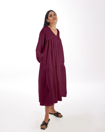 Plum Maternity Maxi Tiered Dress at Kamakhyaa by Kamakhyaa. This item is 100% pure cotton, Casual Wear, KKYSS, Natural, Purple, Relaxed Fit, Summer Sutra, Tiered Dresses, Womenswear