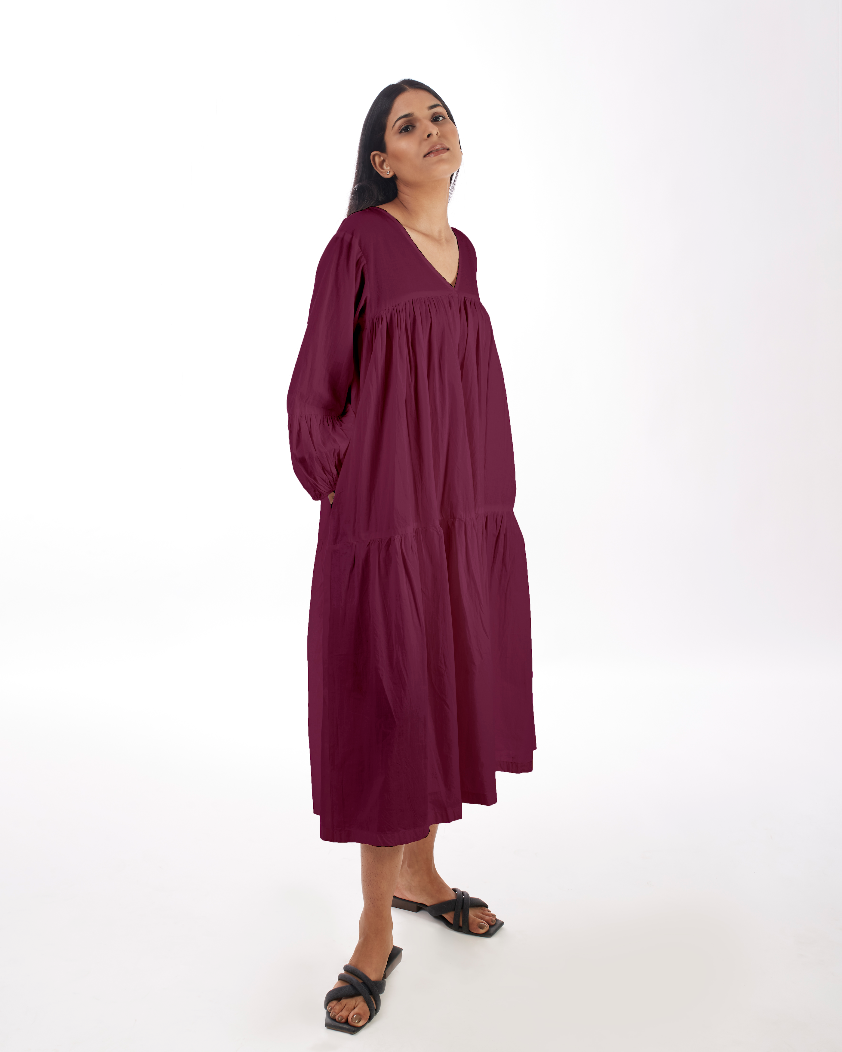 Plum Maternity Maxi Tiered Dress at Kamakhyaa by Kamakhyaa. This item is 100% pure cotton, Casual Wear, KKYSS, Natural, Purple, Relaxed Fit, Summer Sutra, Tiered Dresses, Womenswear