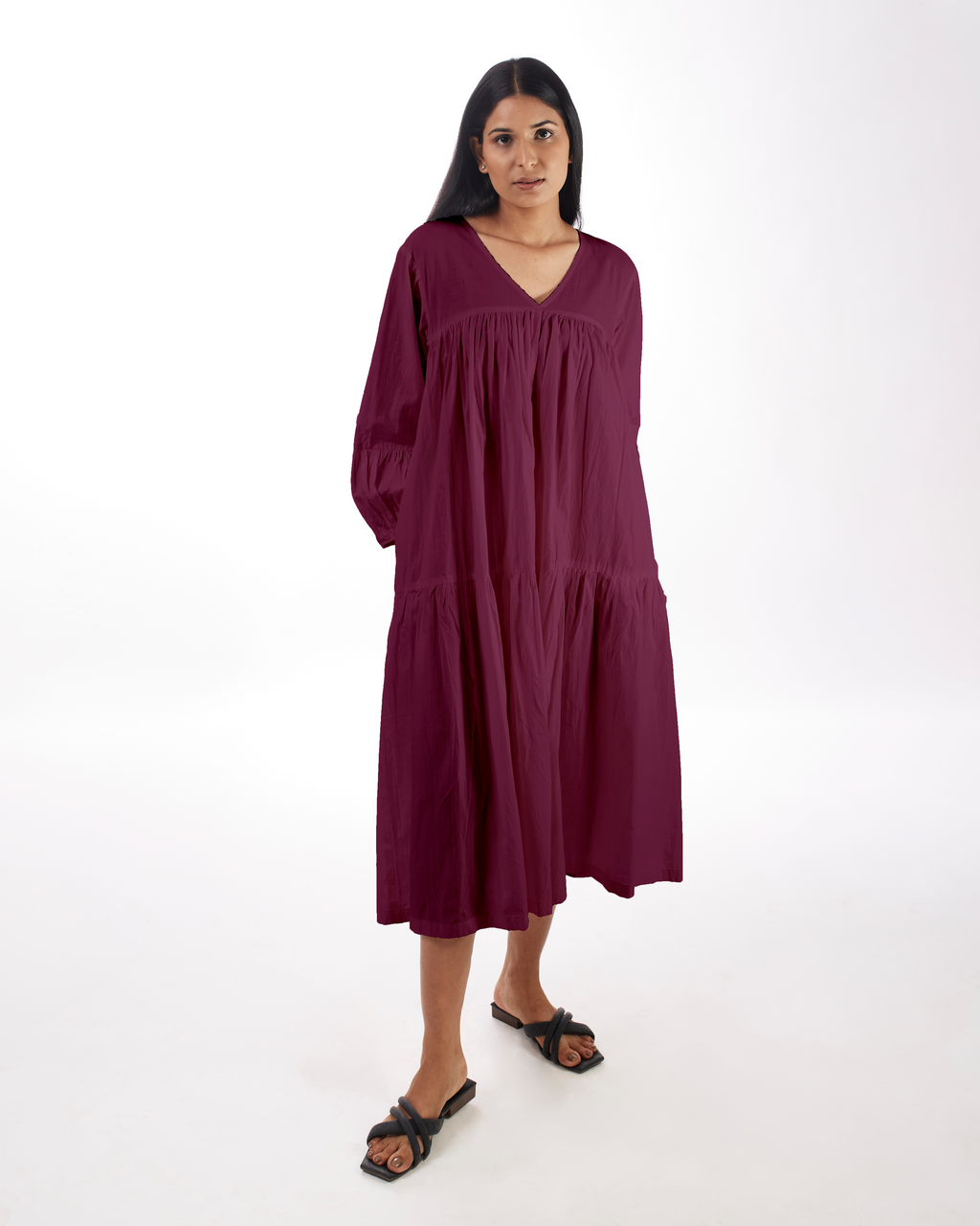 Plum Maternity Maxi Tiered Dress at Kamakhyaa by Kamakhyaa. This item is 100% pure cotton, Casual Wear, KKYSS, Natural, Purple, Relaxed Fit, Summer Sutra, Tiered Dresses, Womenswear