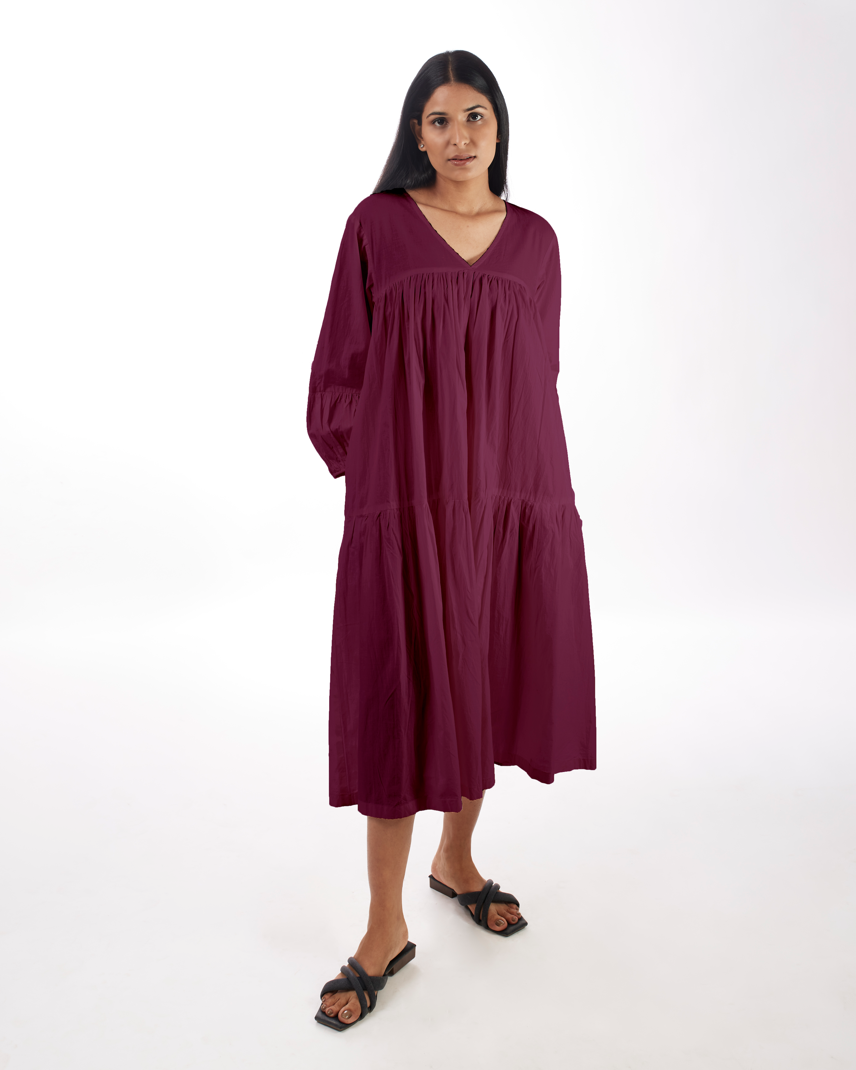 Plum Maternity Maxi Tiered Dress at Kamakhyaa by Kamakhyaa. This item is 100% pure cotton, Casual Wear, KKYSS, Natural, Purple, Relaxed Fit, Summer Sutra, Tiered Dresses, Womenswear