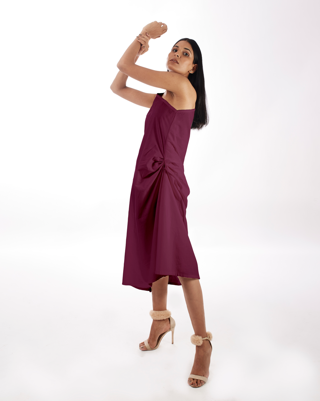 Plum One Shoulder Dress at Kamakhyaa by Kamakhyaa. This item is 100% pure cotton, Evening Wear, FB ADS JUNE, KKYSS, Natural, One Shoulder Dresses, Purple, Regular Fit, Solids, Summer Sutra, Womenswear