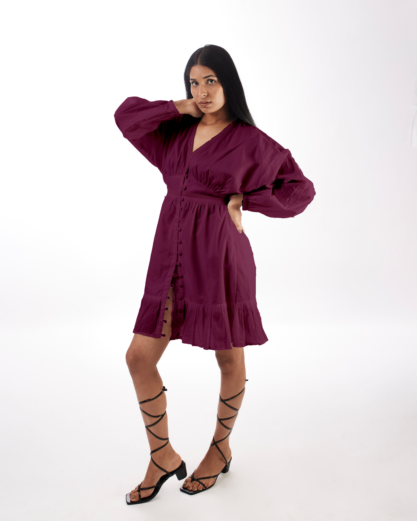 Plum Plunge Neck Dress at Kamakhyaa by Kamakhyaa. This item is 100% Cotton, Casual Wear, For Her, KKYSS, Mini Dresses, Natural, Purple, Regular Fit, Solids, Summer Sutra, Womenswear