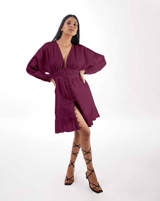Plum Plunge Neck Dress at Kamakhyaa by Kamakhyaa. This item is 100% Cotton, Casual Wear, For Her, KKYSS, Mini Dresses, Natural, Purple, Regular Fit, Solids, Summer Sutra, Womenswear