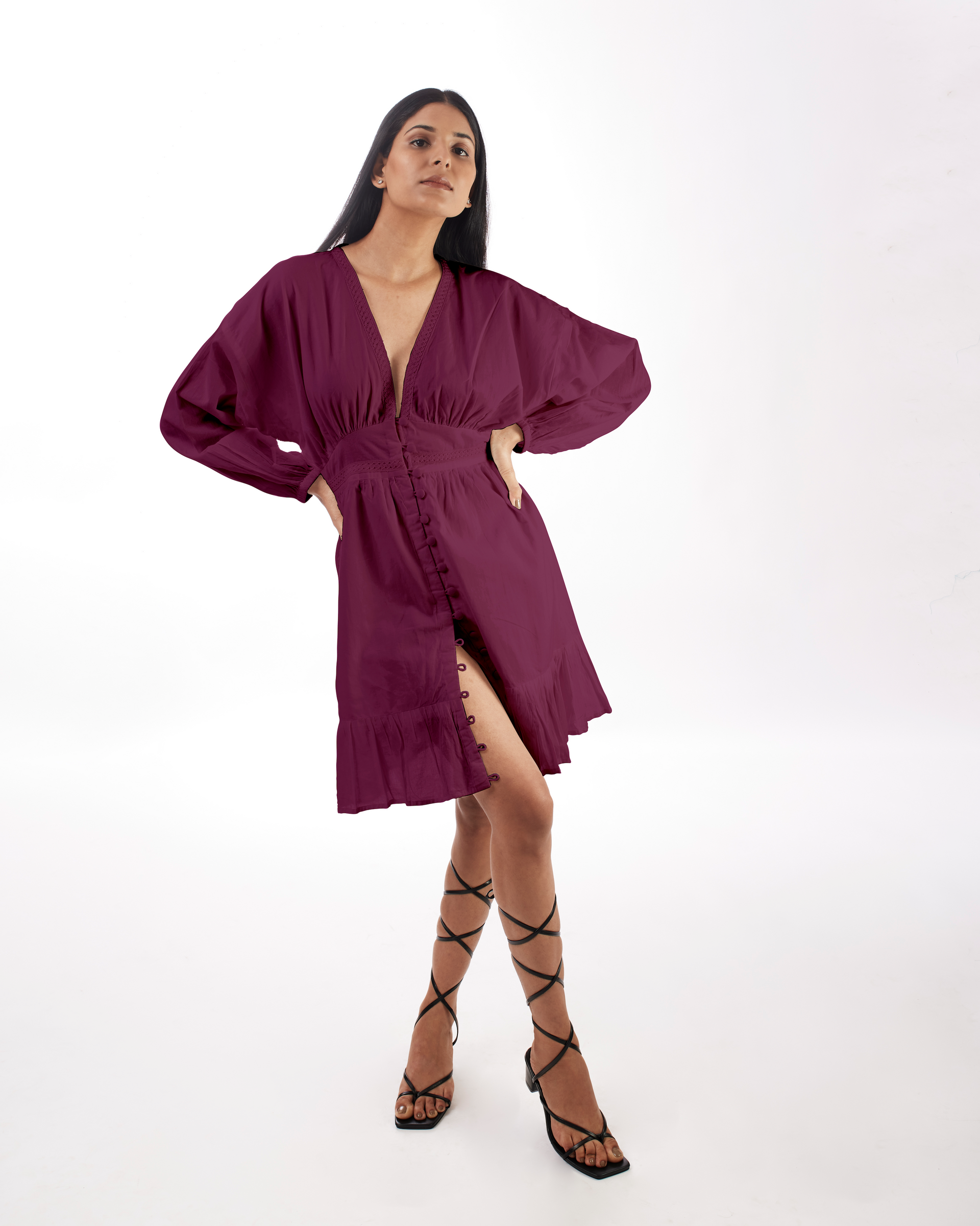 Plum Plunge Neck Dress  Kamakhyaa