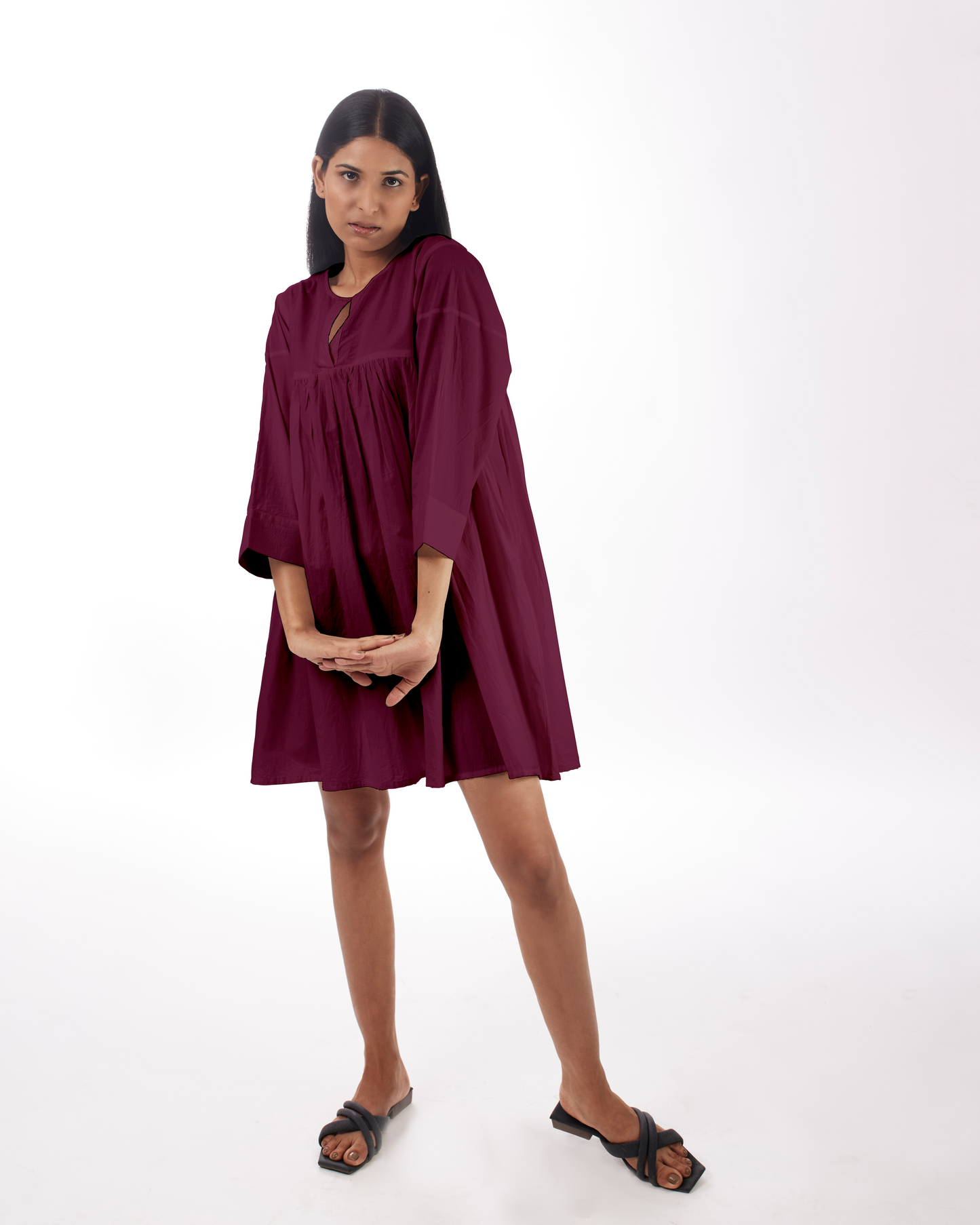 Plum Yoke Mini Dress at Kamakhyaa by Kamakhyaa. This item is 100% pure cotton, Casual Wear, FB ADS JUNE, For Her, KKYSS, Mini Dresses, Natural, Regular Fit, Solids, Summer Sutra, Womenswear