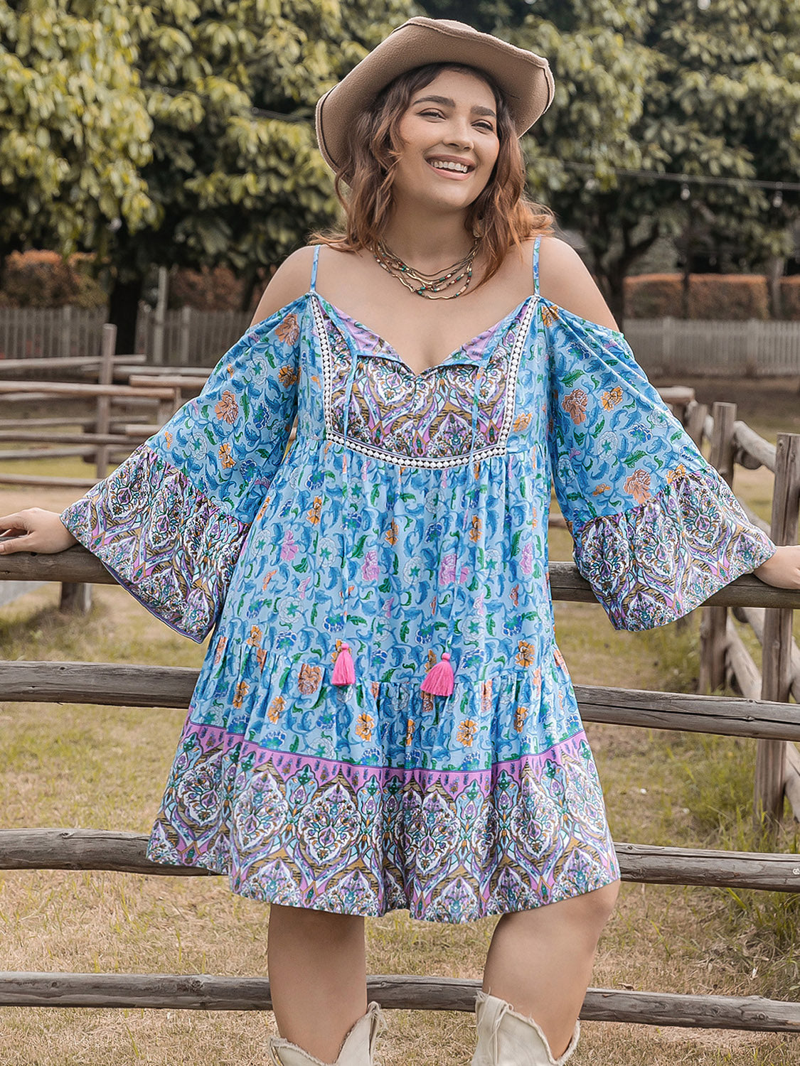 Plus Size Printed Long Sleeve Mini Dress at Kamakhyaa by Trendsi. This item is H.R.Z, Ship From Overseas, Trendsi